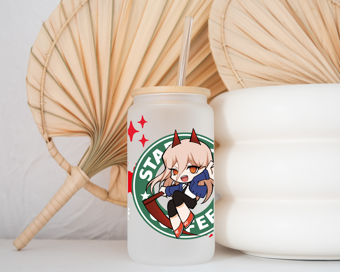Chainsaw Man-Power Anime 16oz Beer Can Glass with Straw and Lid