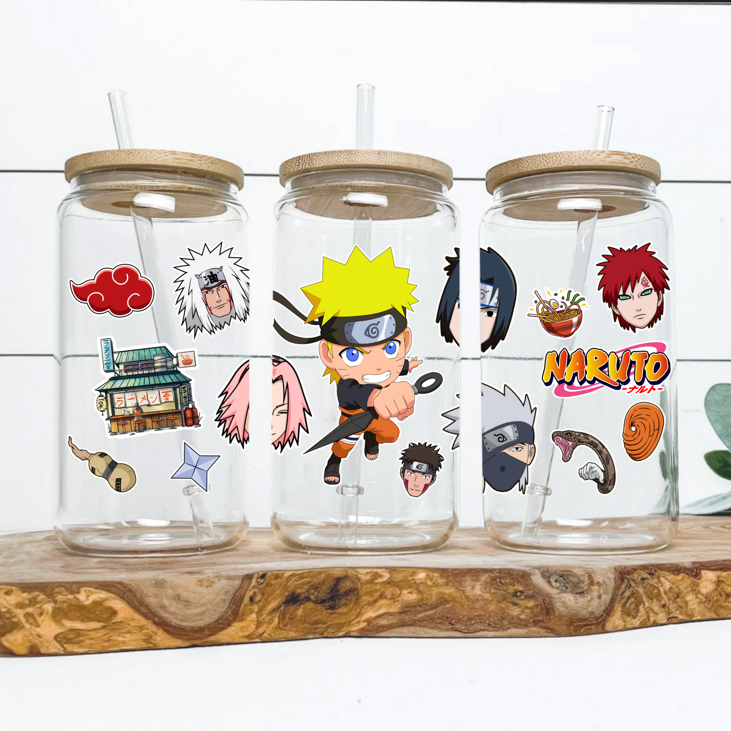 Naruto Anime 16oz Beer Can Glass with Straw and Lid