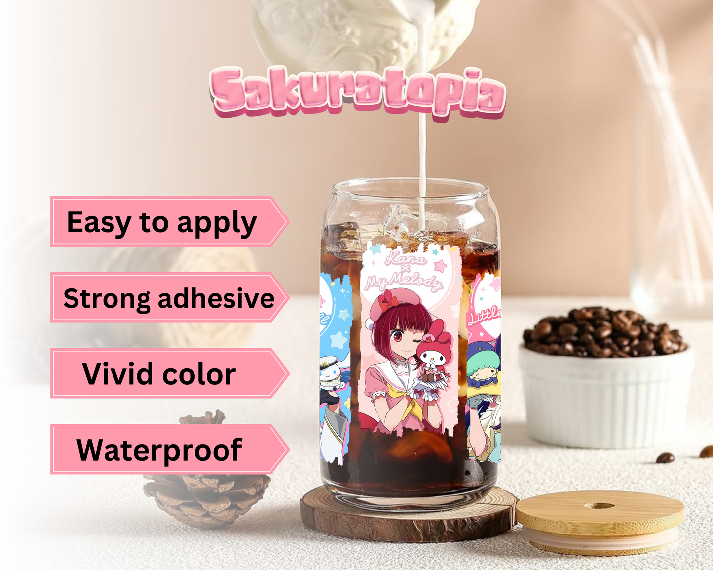 UVDTF Anime Cup Wrap, Ready to Use Glass Cup UVDTF transfers for Glass Can | Ready to Apply UVDTF wraps for Libbey Glass