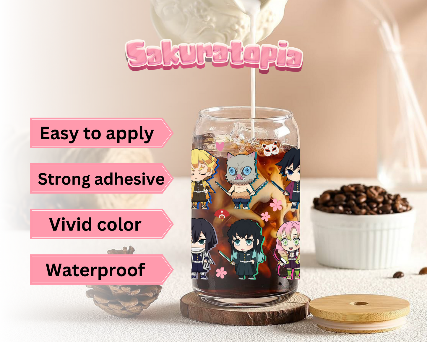 UVDTF Demon Slayer Anime Cup Wrap, Ready to Use Glass Cup UVDTF transfers for Glass Can | Ready to Apply UVDTF wraps for Libbey Glass