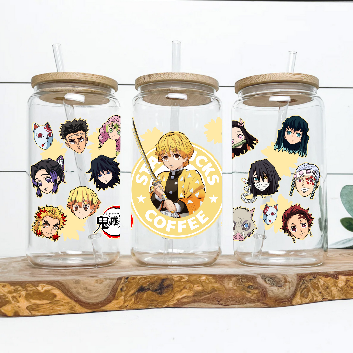 Demon Slayer- Zenitsu Agatsuma Anime 16oz Beer Can Glass with Straw and Lid