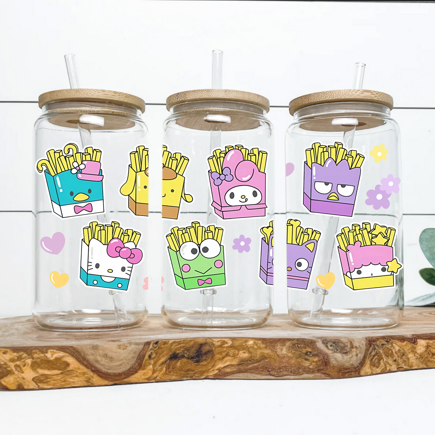 Sanrio-Sanrio Fries Anime 16oz Beer Can Glass with Straw and Lid