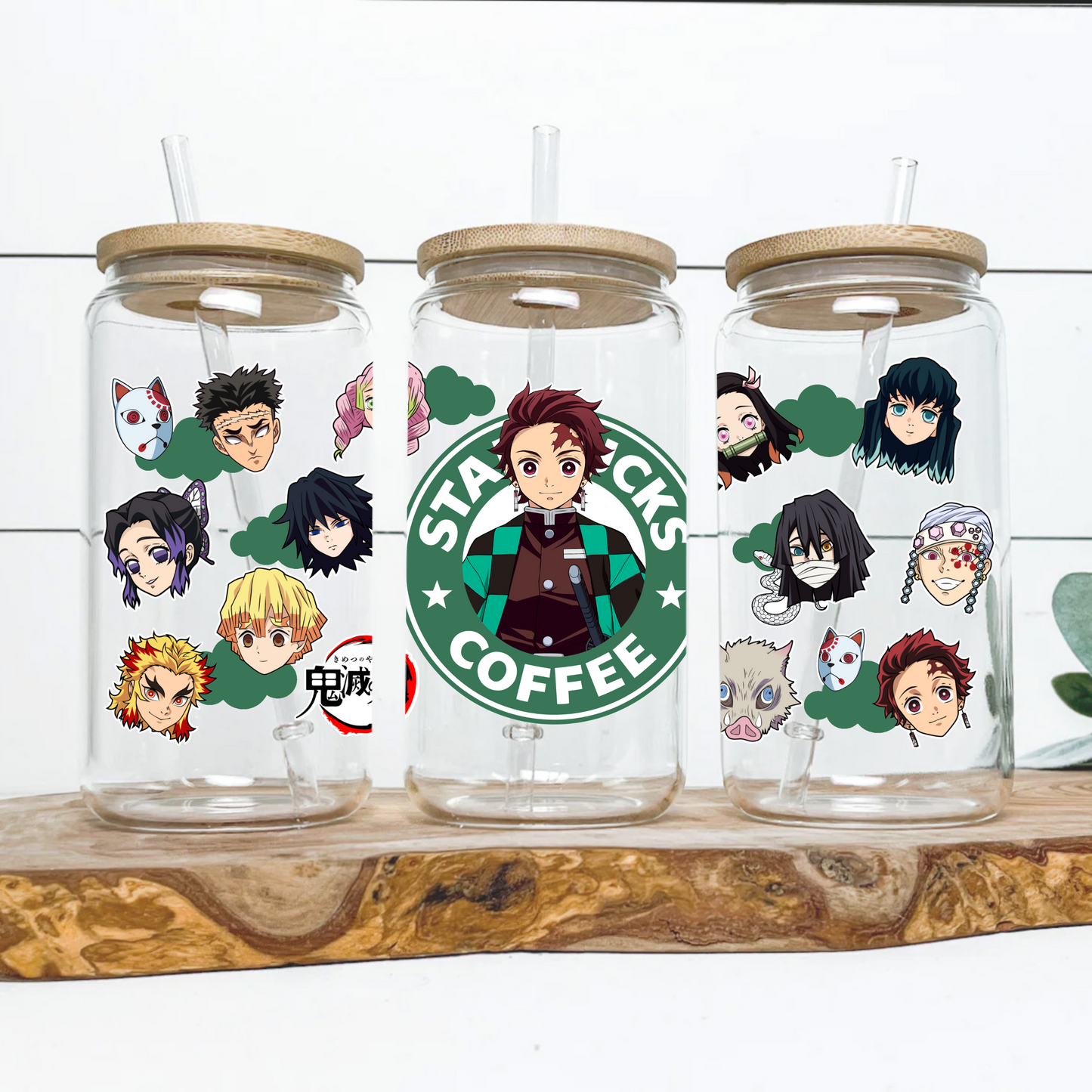 Demon Slayer- Tanjiro Kamado Anime 16oz Beer Can Glass with Straw and Lid