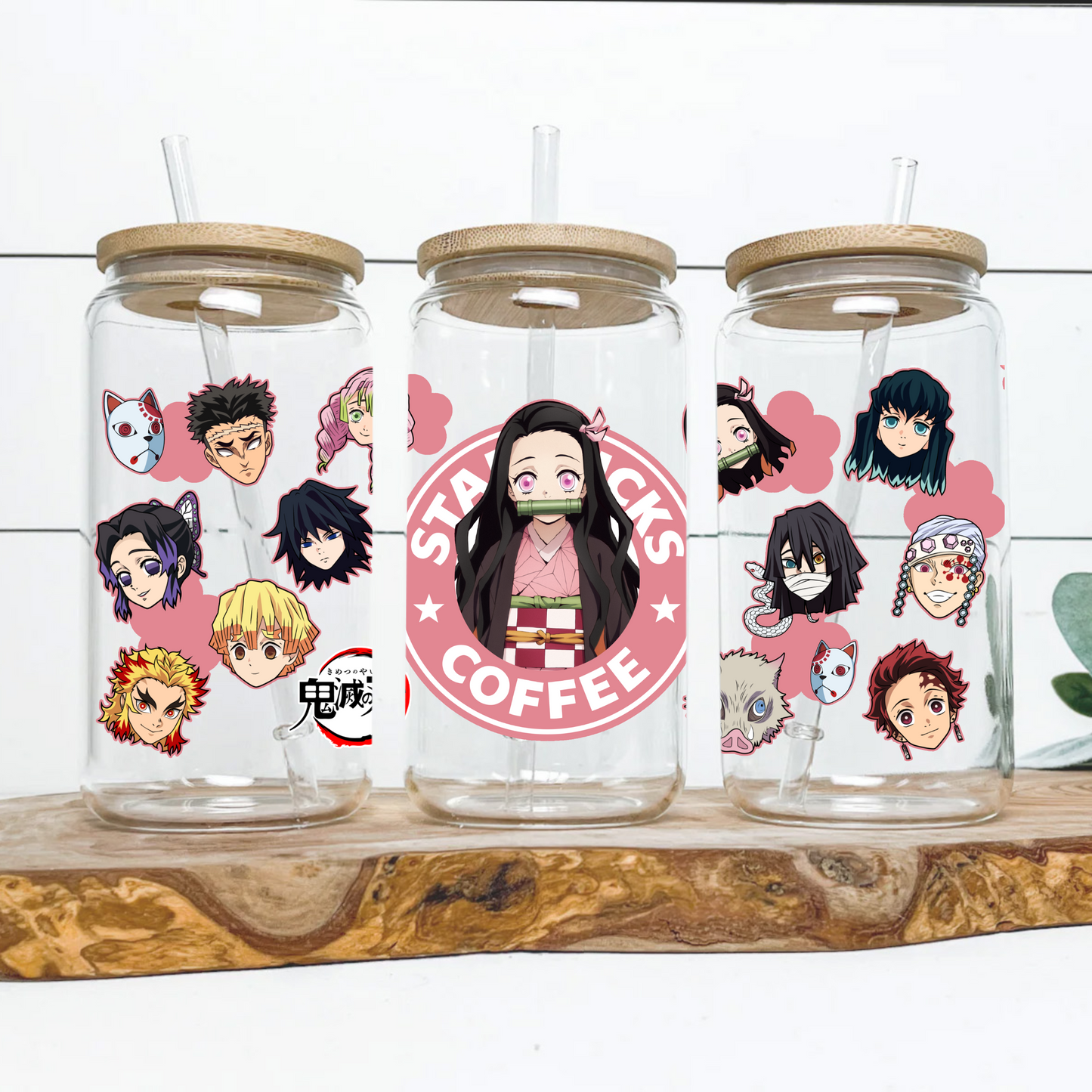 Demon Slayer- Nezuko Kamado Anime 16oz Beer Can Glass with Straw and Lid