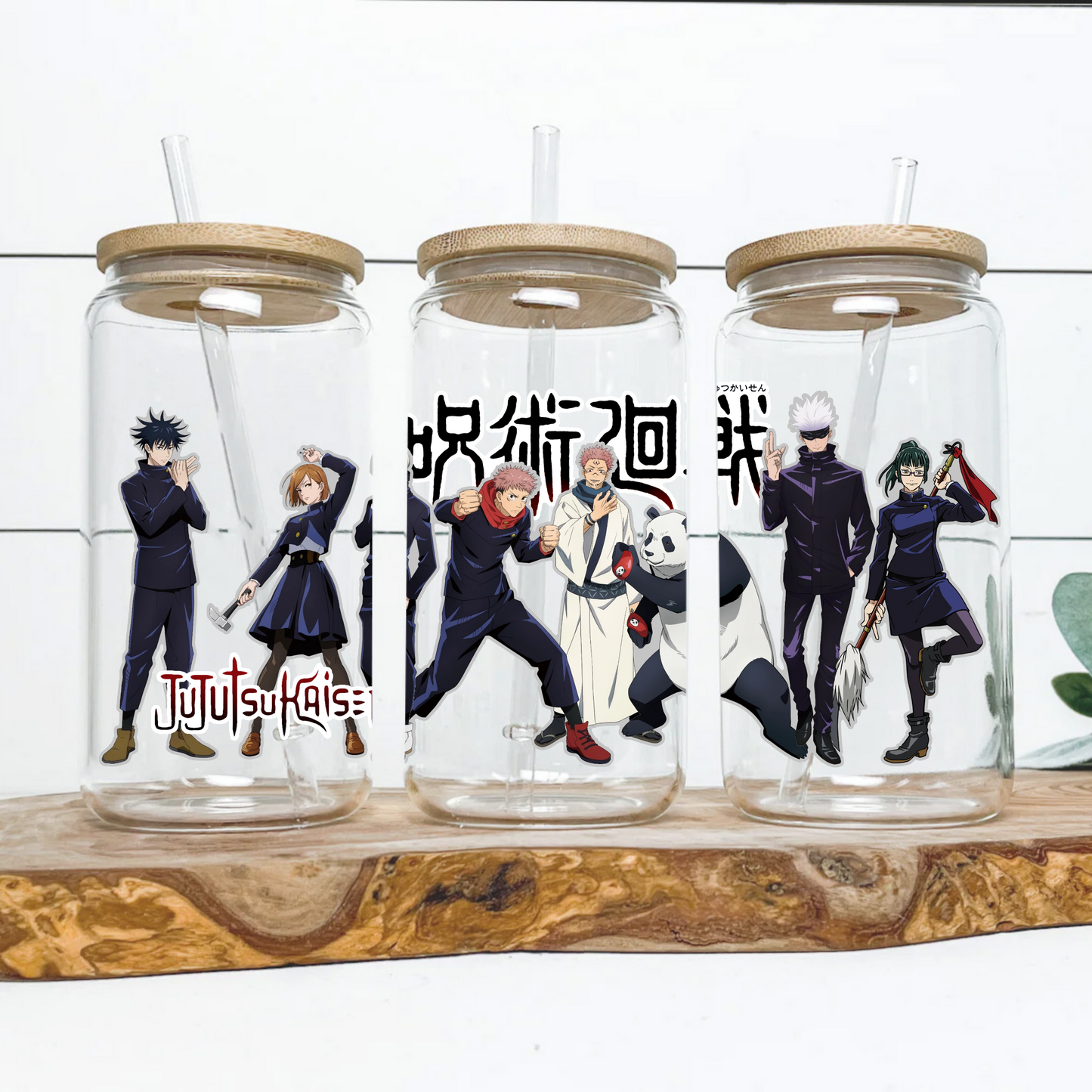Jujutsu Kaisen Anime 16oz Beer Can Glass with Straw and Lid