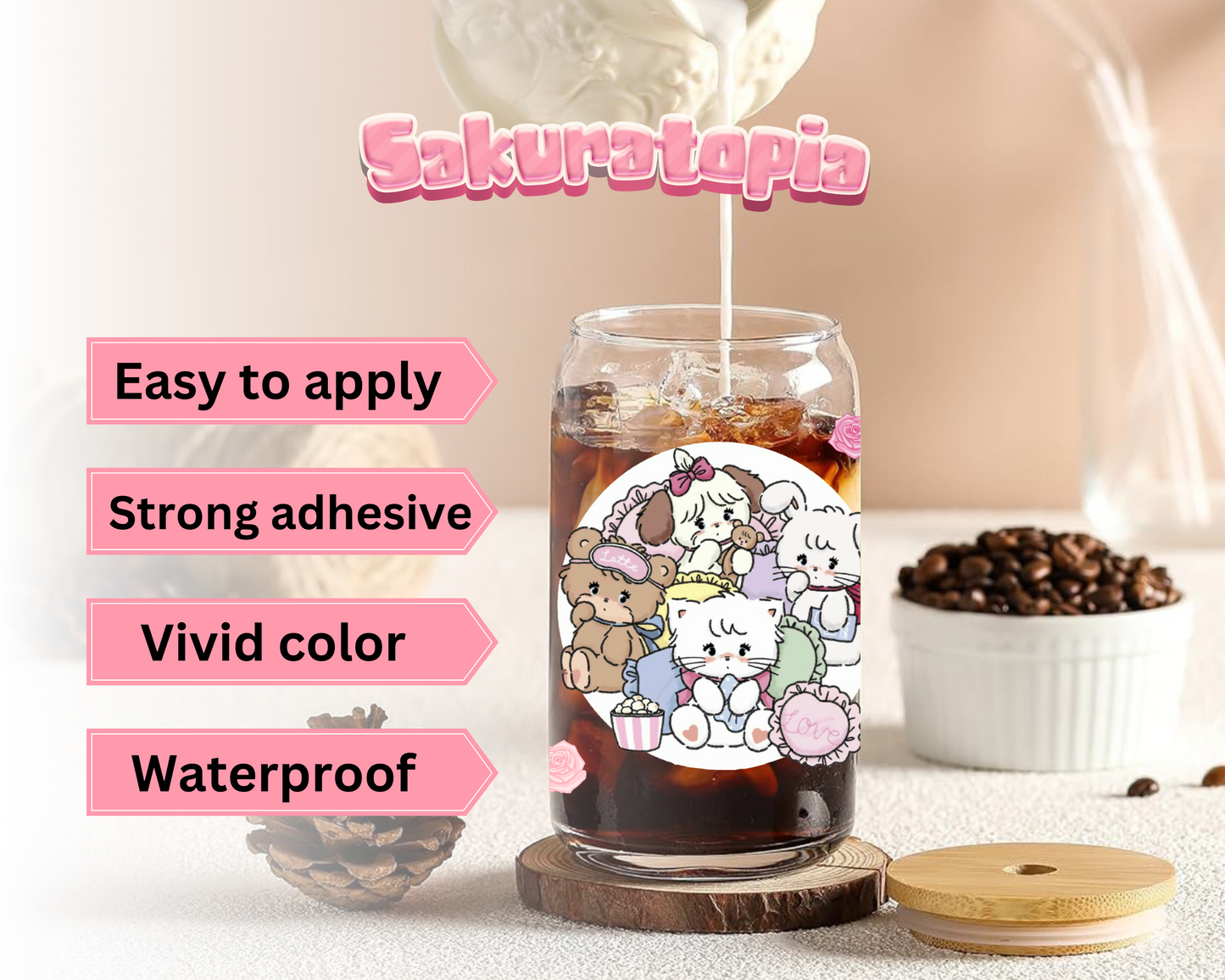 UVDTF Mikko Anime Cup Wrap, Ready to Use Glass Cup UVDTF transfers for Glass Can | Ready to Apply UVDTF wraps for Libbey Glass