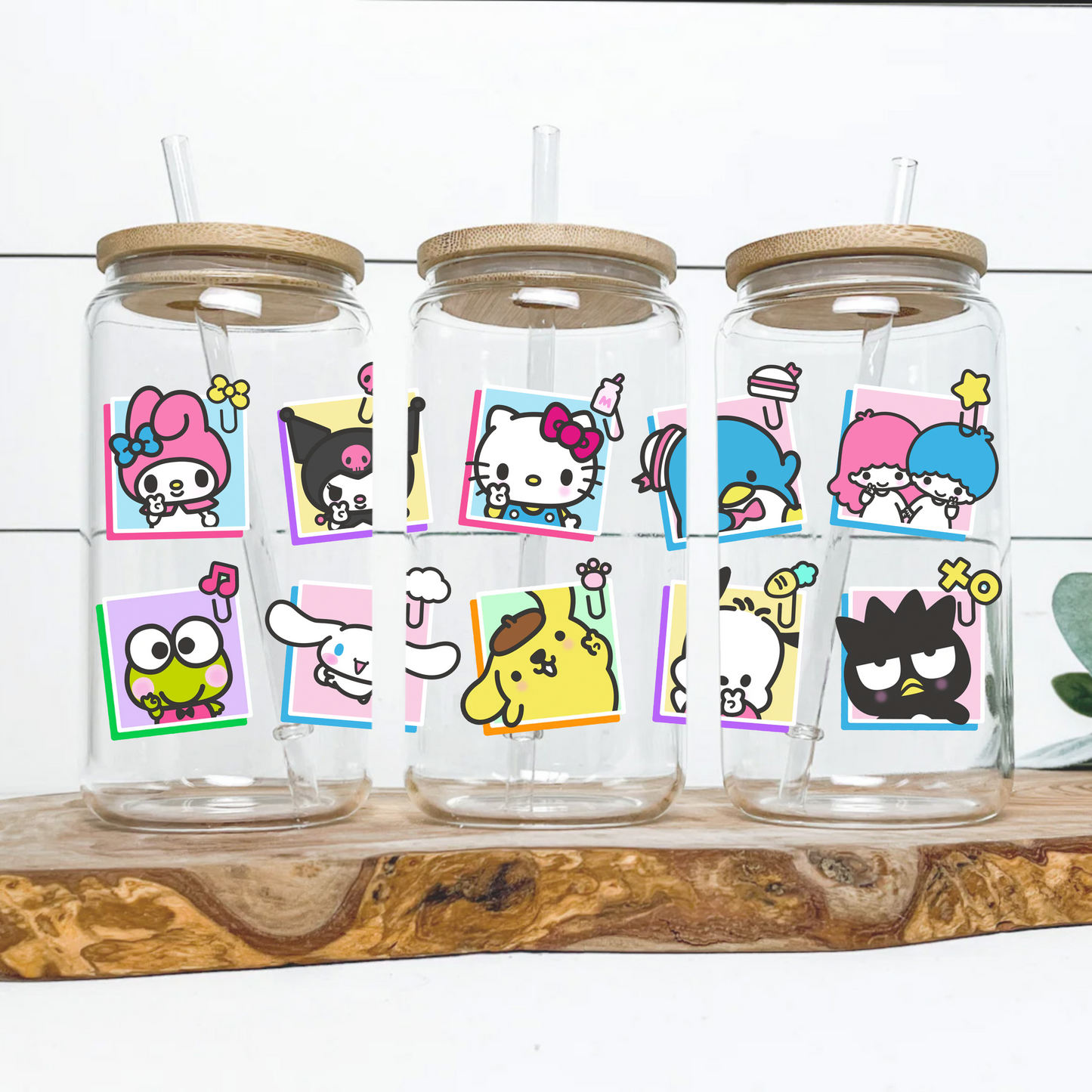 Sanrio Friendship Anime 16oz Beer Can Glass with Straw and Lid