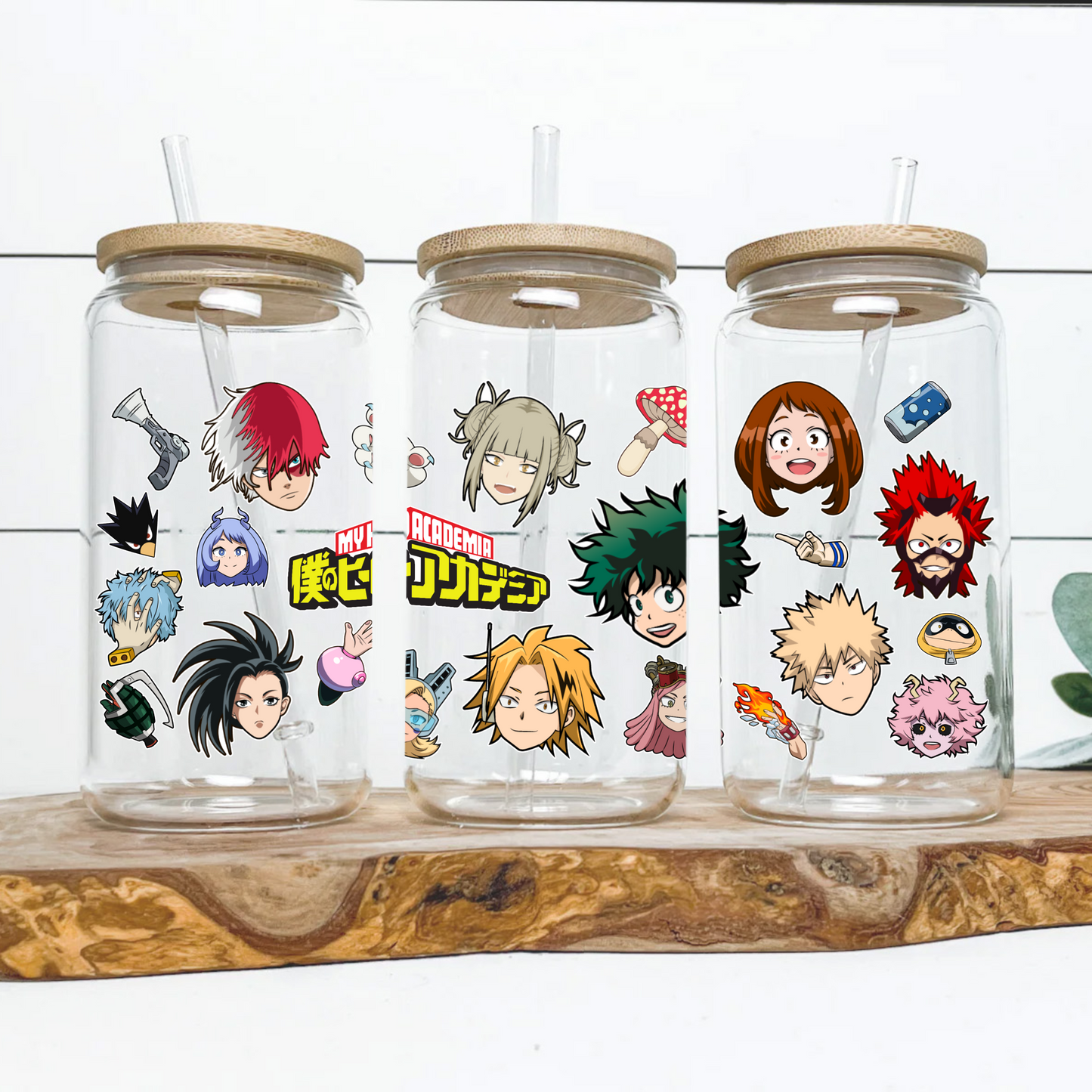 My Hero Academia Anime 16oz Beer Can Glass with Straw and Lid