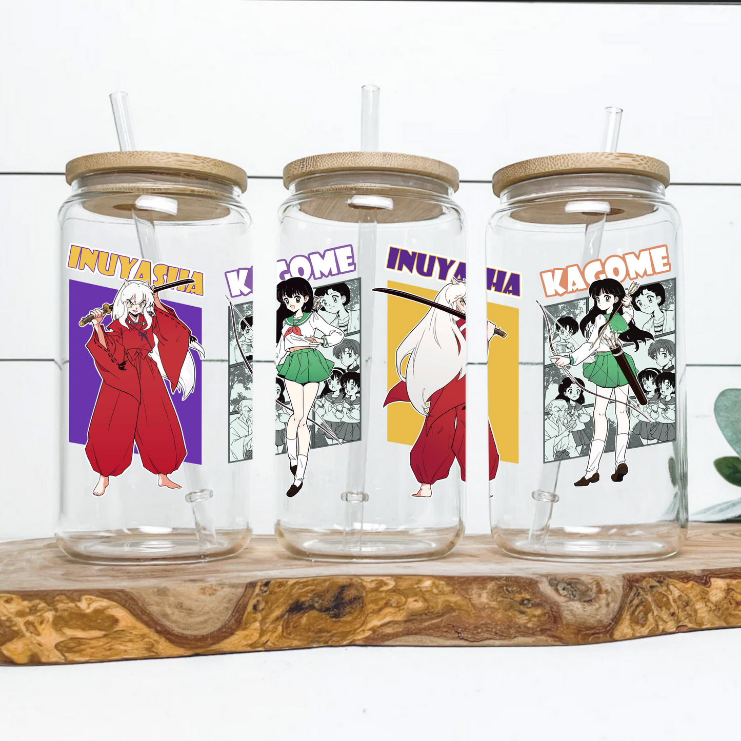 Inuyasha Anime 16oz Beer Can Glass with Straw and Lid