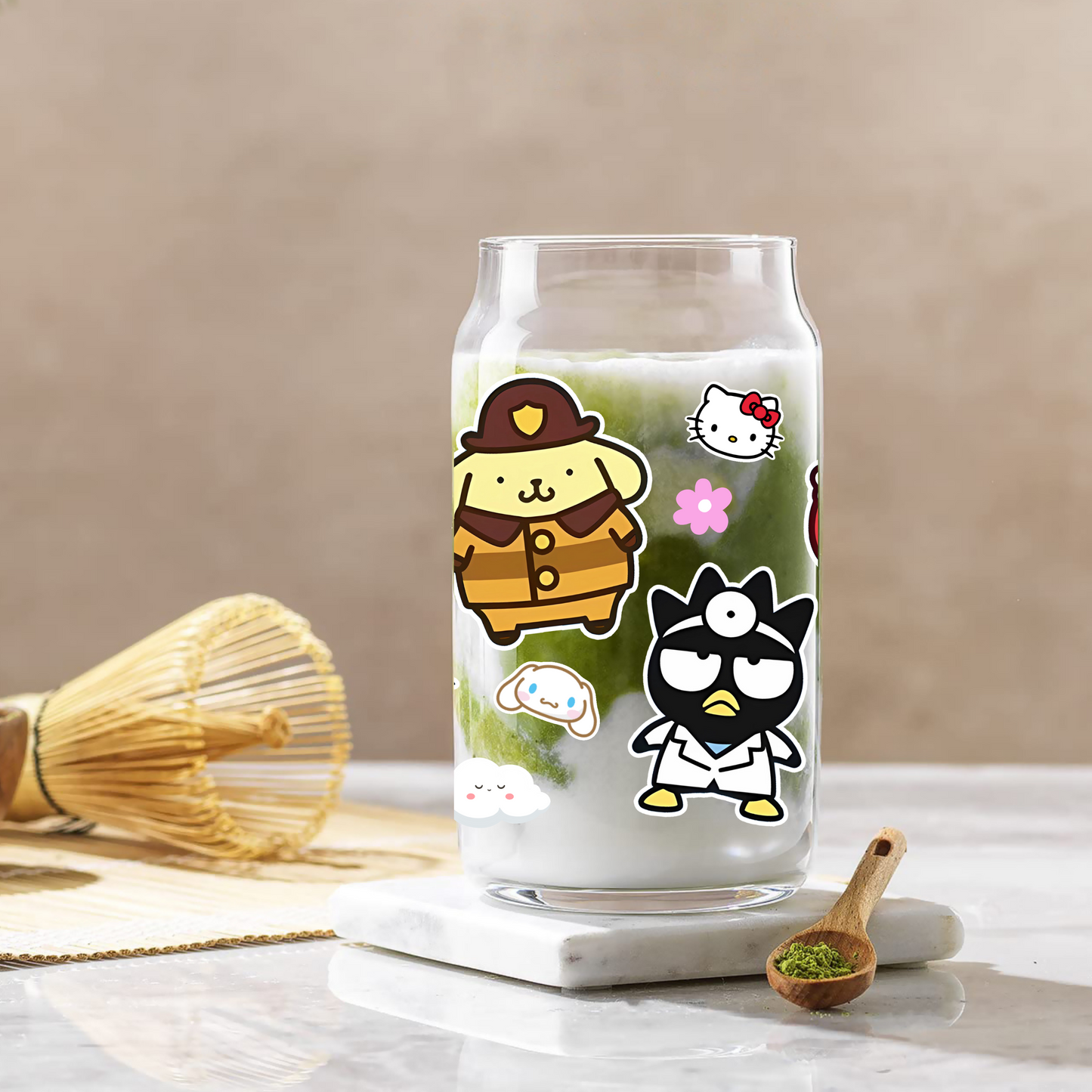 Sanrio-Sanrio family Anime 16oz Beer Can Glass with Straw and Lid