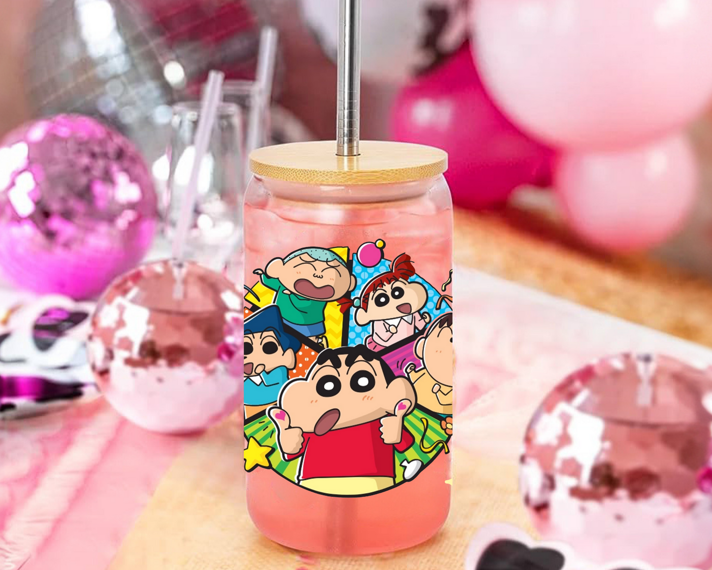 UVDTF Crayon Shin-chan Anime Cup Wrap, Ready to Use Glass Cup UVDTF transfers for Glass Can | Ready to Apply UVDTF wraps for Libbey Glass