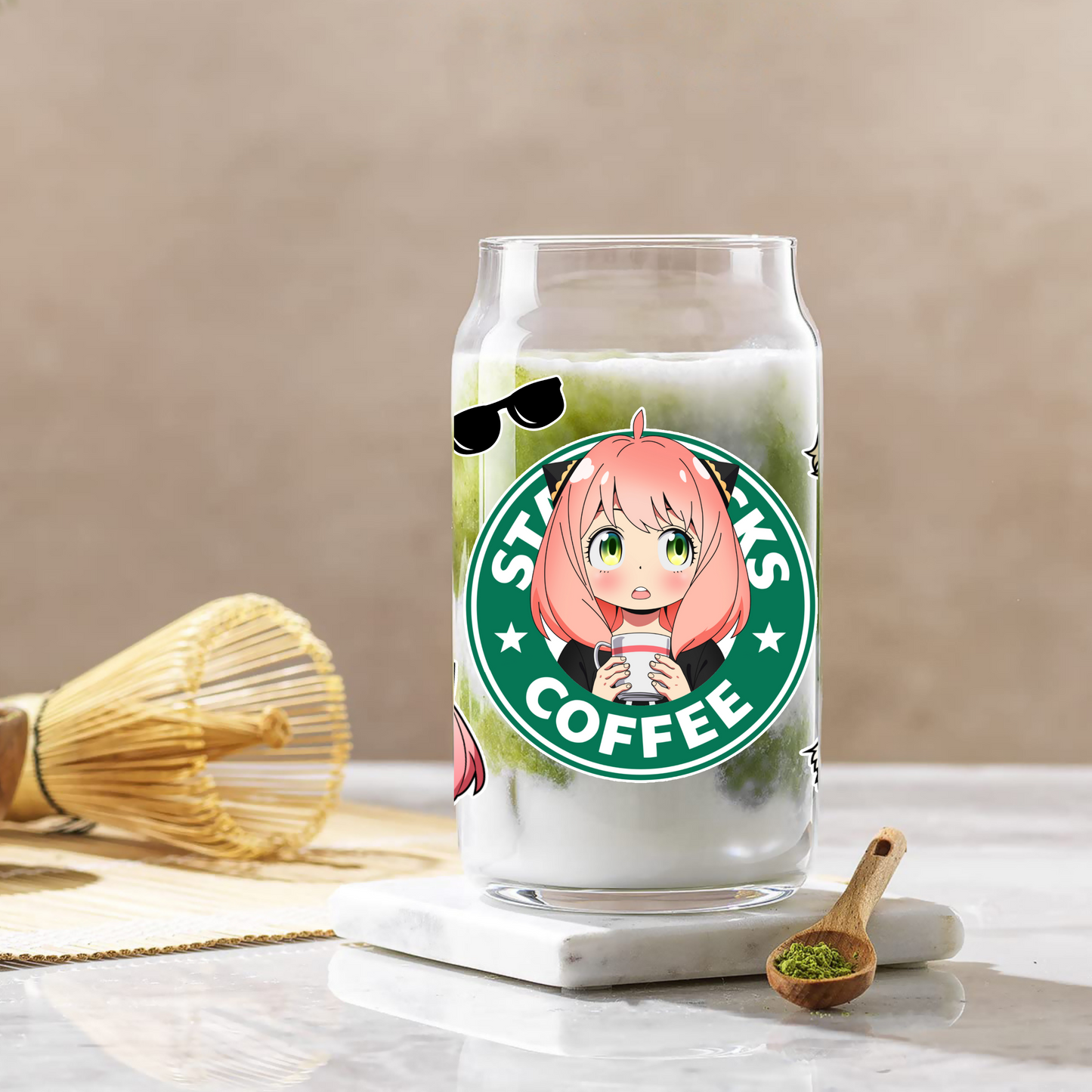 Spy X Family Anya Anime 16oz Beer Can Glass with Straw and Lid