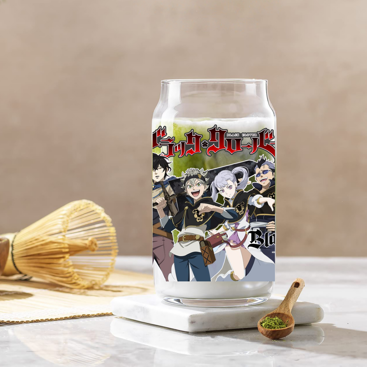 Black Clover Anime 16oz Beer Can Glass with Straw and Lid