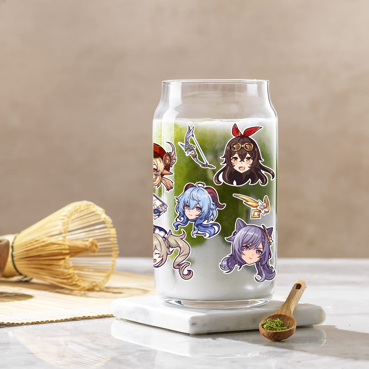 Genshin Impact Anime 16oz Beer Can Glass with Straw and Lid