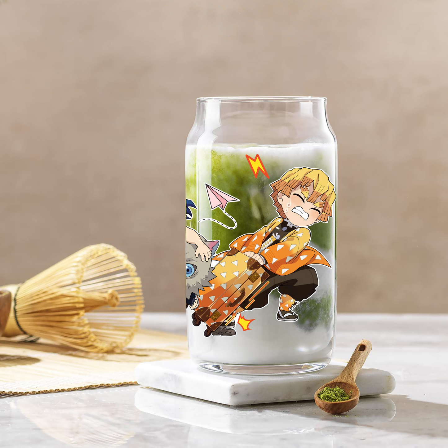 Demon Slayer Funny Travel 16oz Beer Can Glass with Straw and Lid