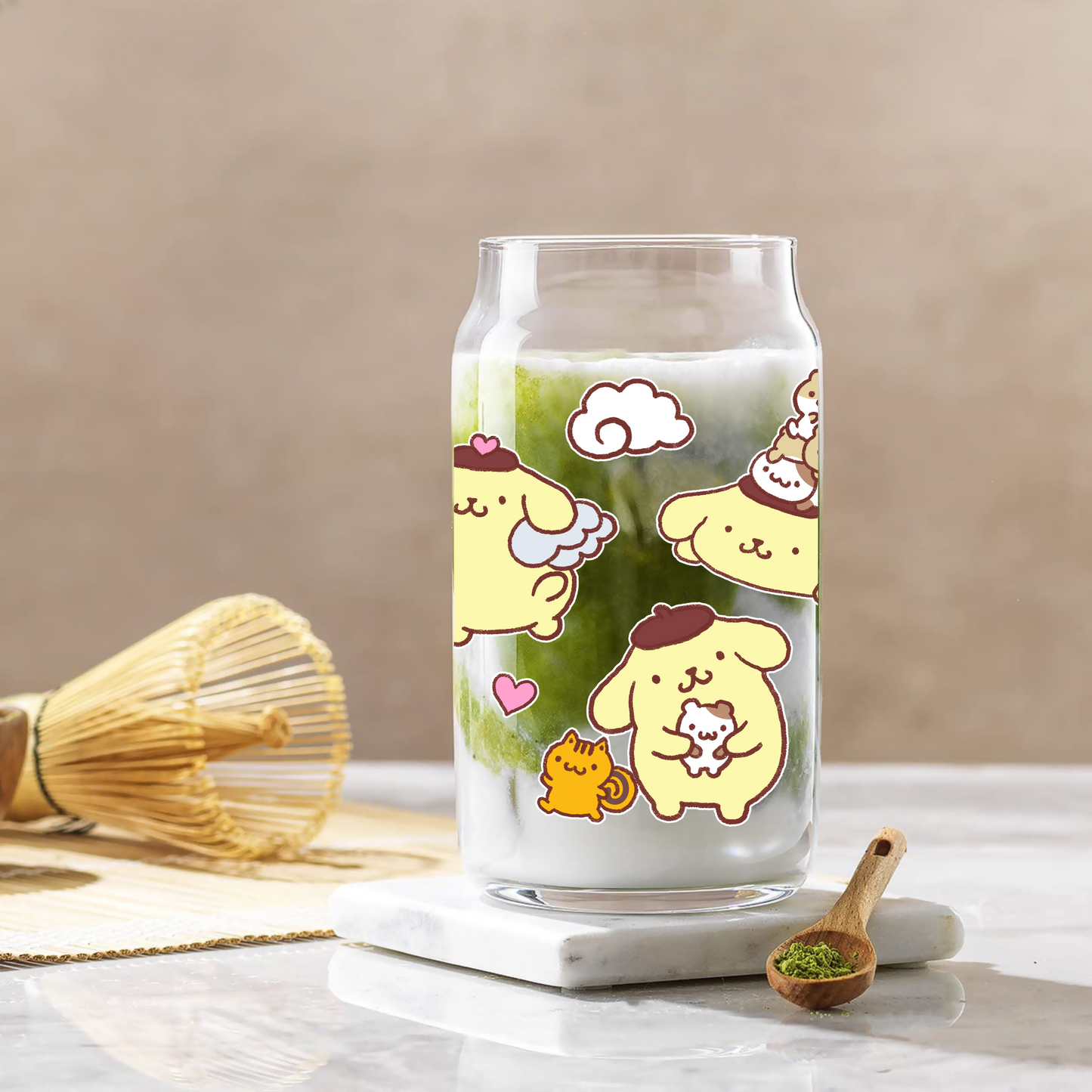 Pompompurin Anime 16oz Beer Can Glass with Straw and Lid