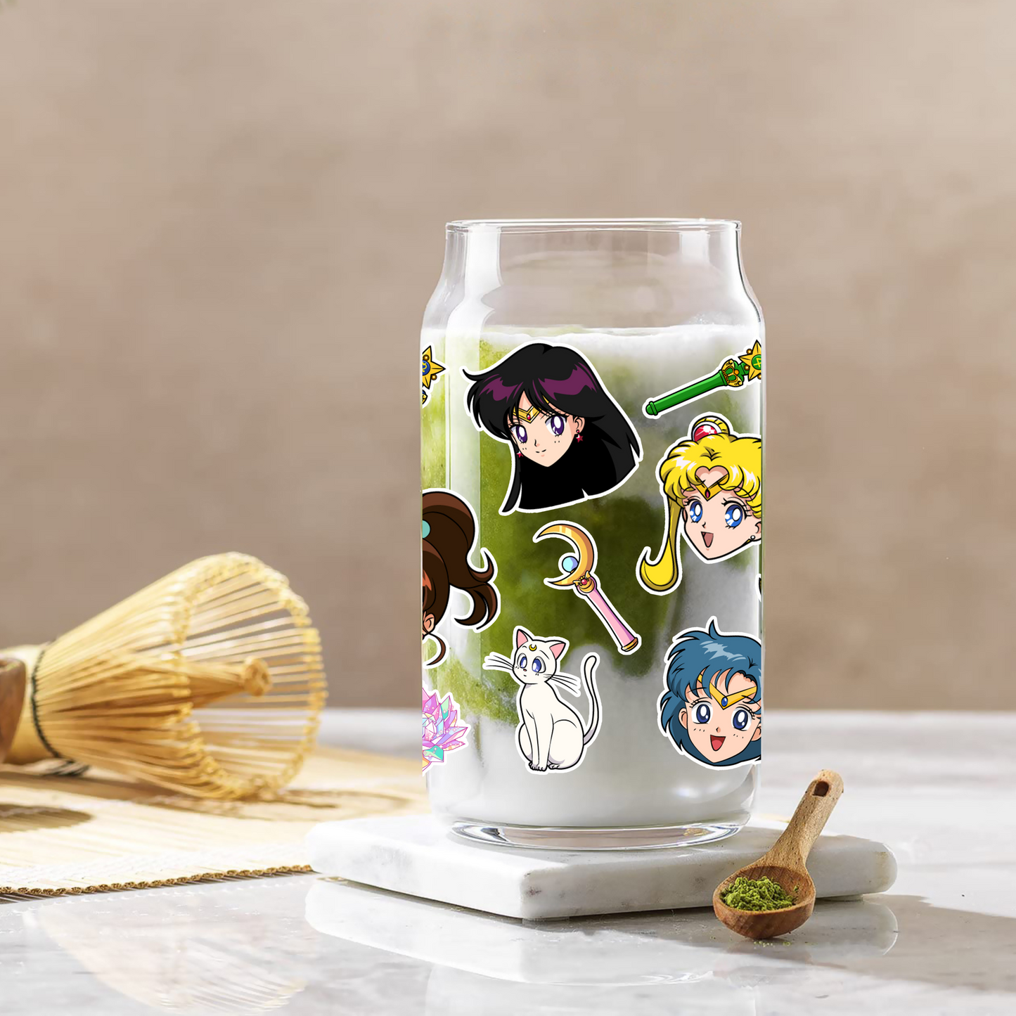 Sailor Moon Anime 16oz Beer Can Glass with Straw and Lid