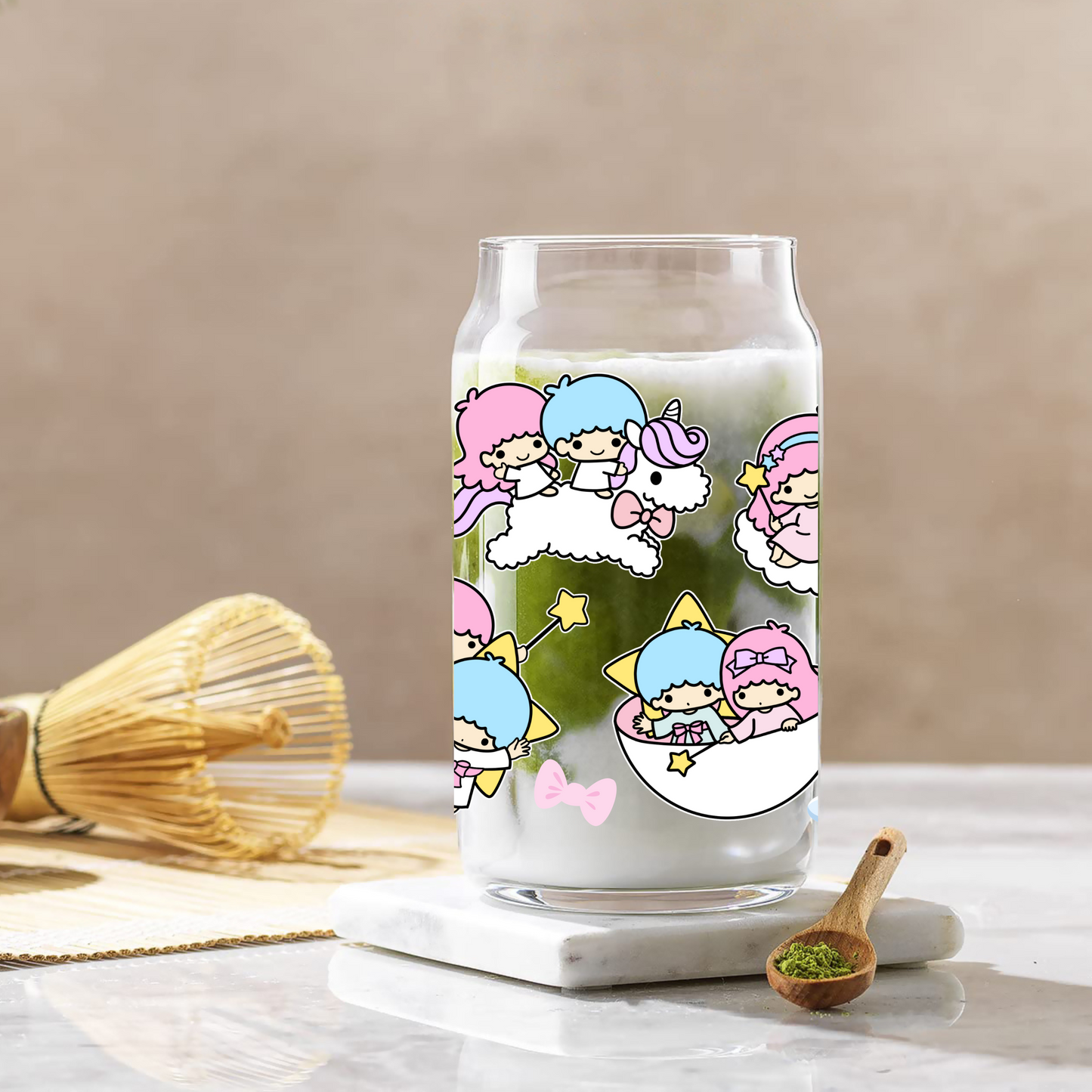 Little twin star Anime 16oz Beer Can Glass with Straw and Lid