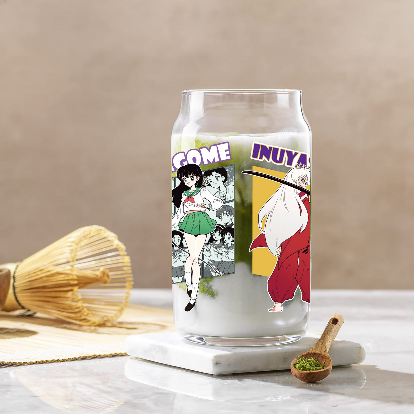 Inuyasha Anime 16oz Beer Can Glass with Straw and Lid