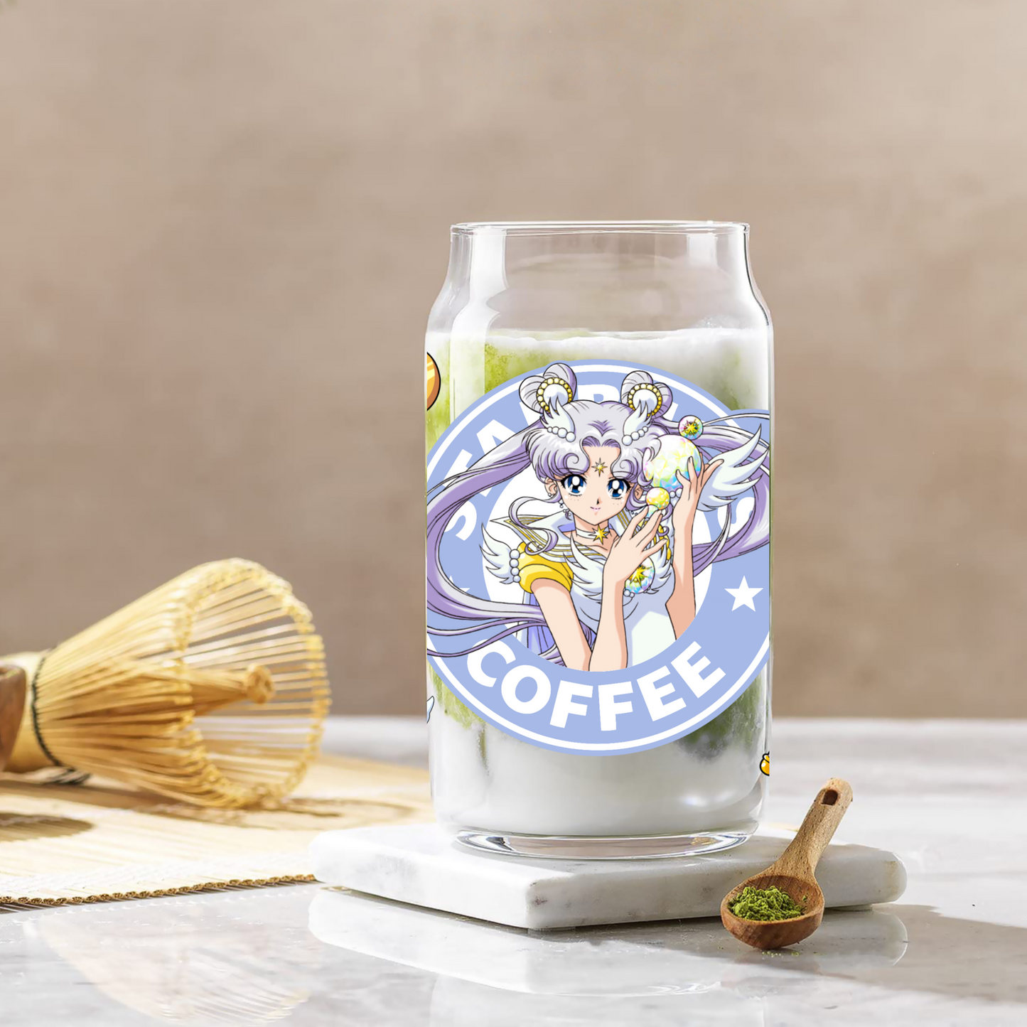 Sailor Moon purple Anime 16oz Beer Can Glass with Straw and Lid