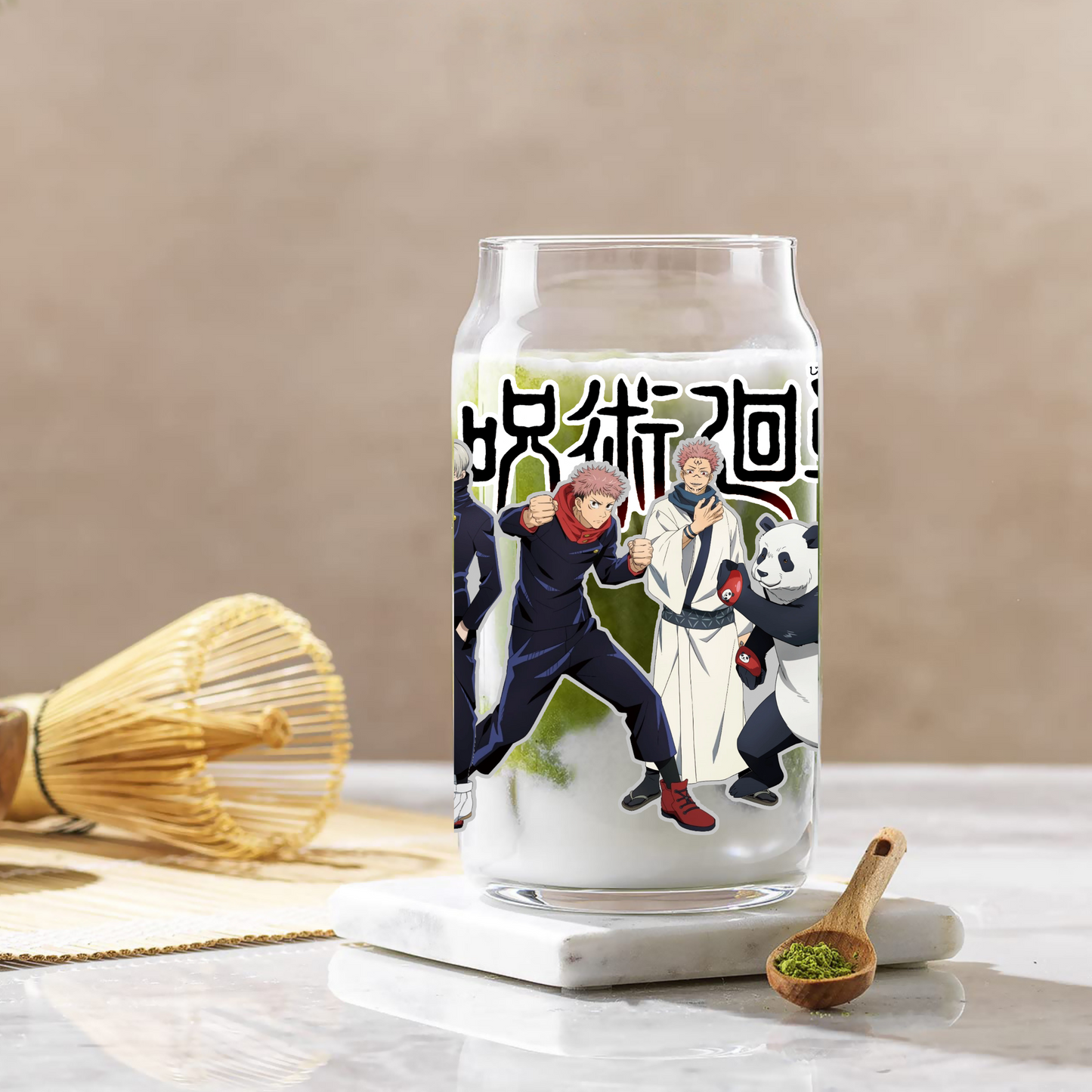 Jujutsu Kaisen Anime 16oz Beer Can Glass with Straw and Lid