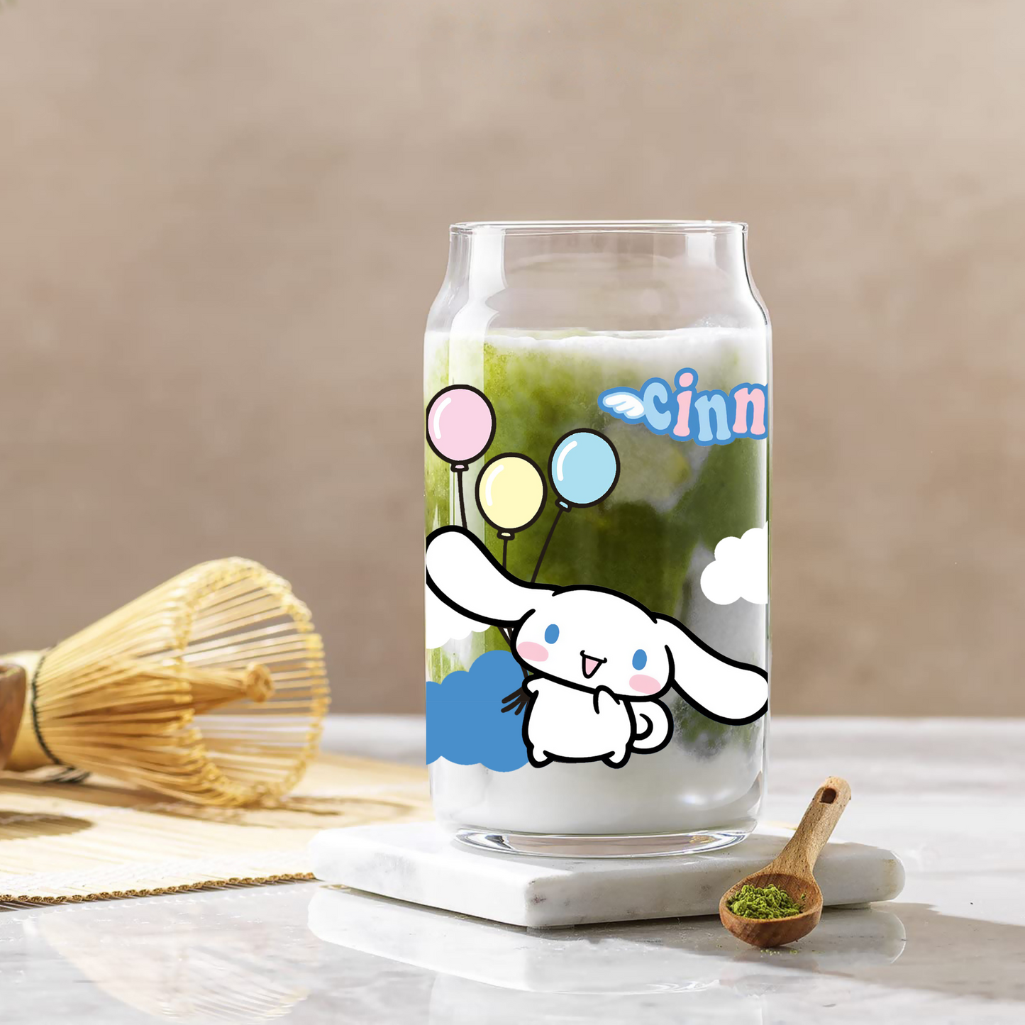 Cinnamoroll in Cloud Anime 16oz Beer Can Glass with Straw and Lid