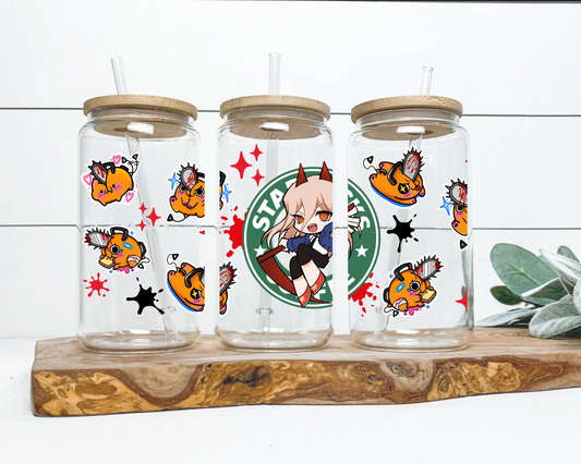 Anime 16oz Beer Can Glass with Straw and Lid