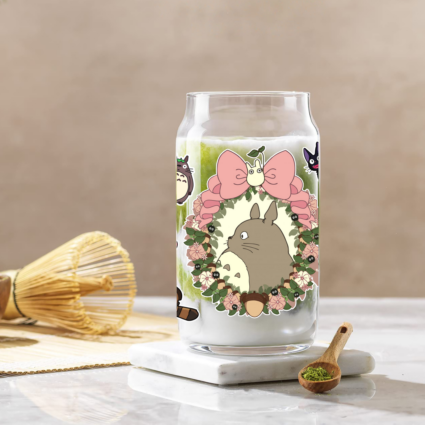 My Neighbor Totoro Anime 16oz Beer Can Glass with Straw and Lid