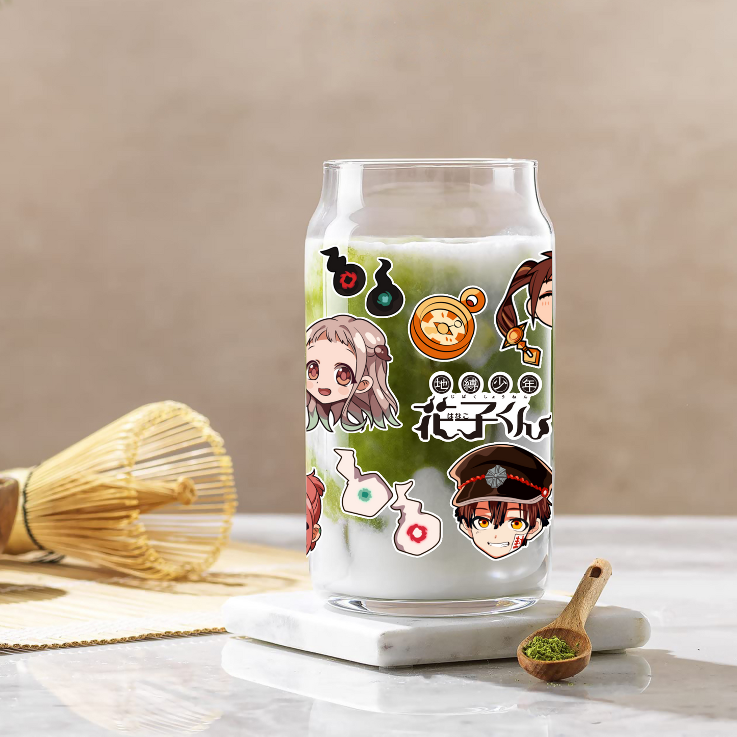 Toilet bound Hanako Kun Anime 16oz Beer Can Glass with Straw and Lid