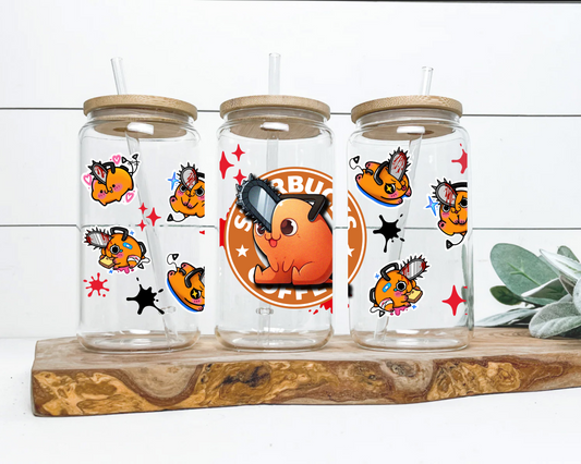 Anime 16oz Beer Can Glass with Straw and Lid