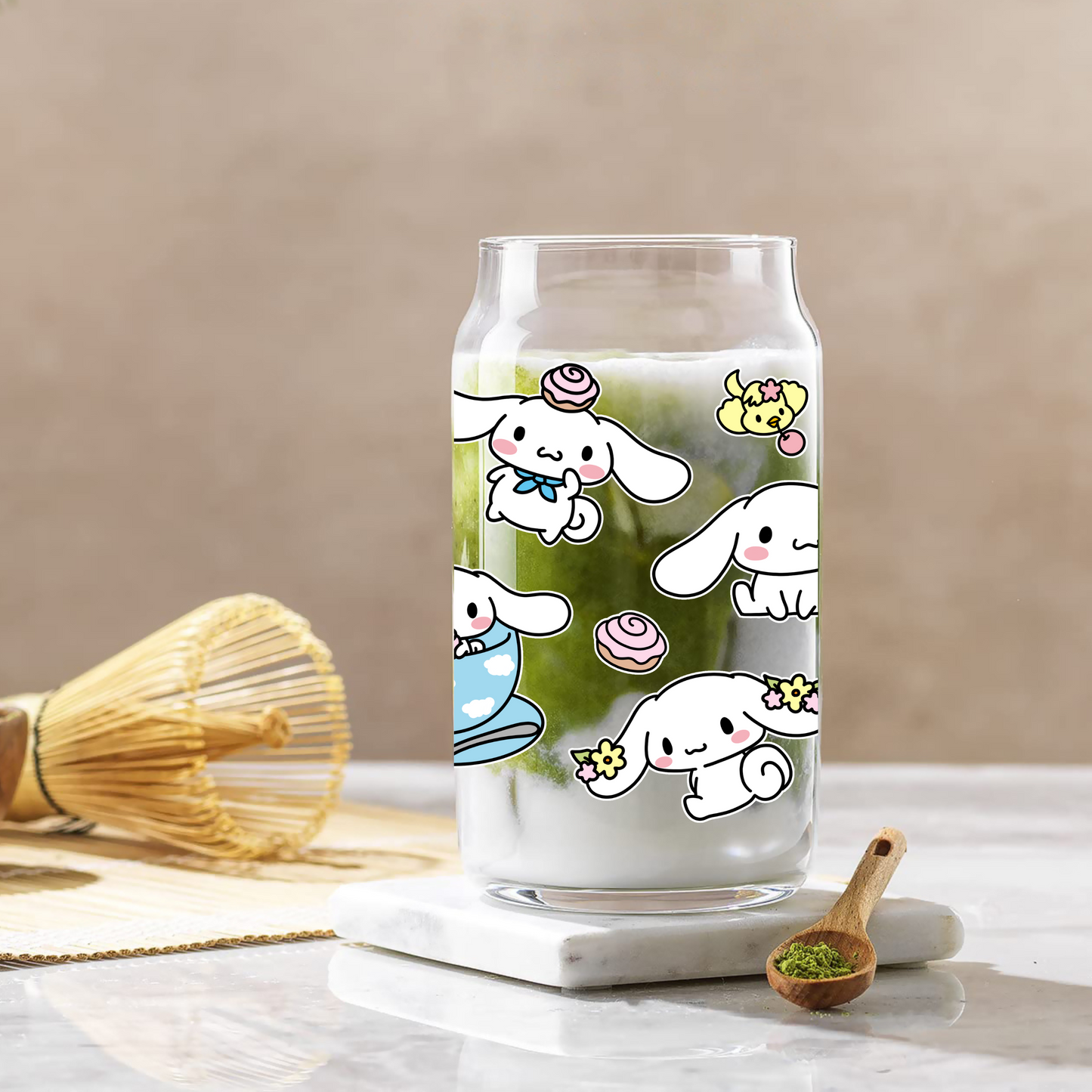 Cinnamoroll Anime 16oz Beer Can Glass with Straw and Lid