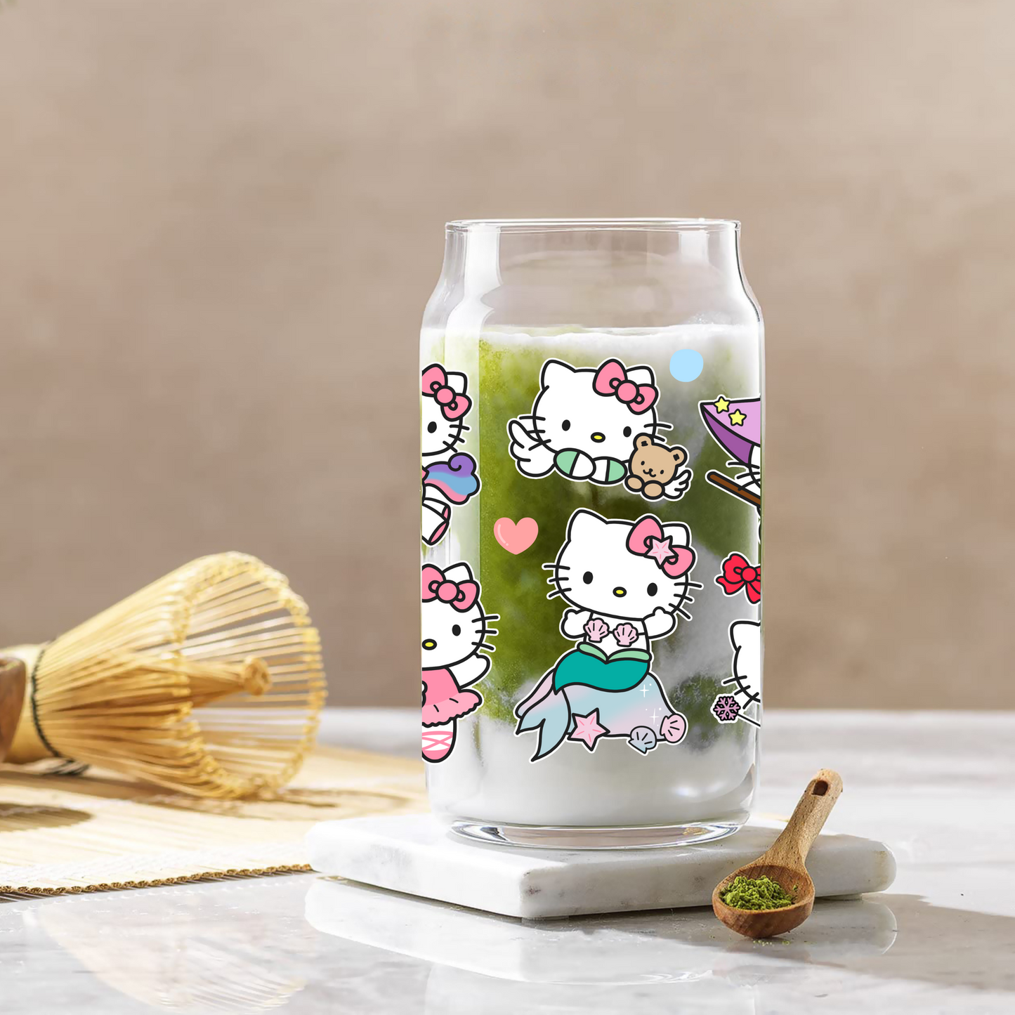 Hello Kitty Anime 16oz Beer Can Glass with Straw and Lid