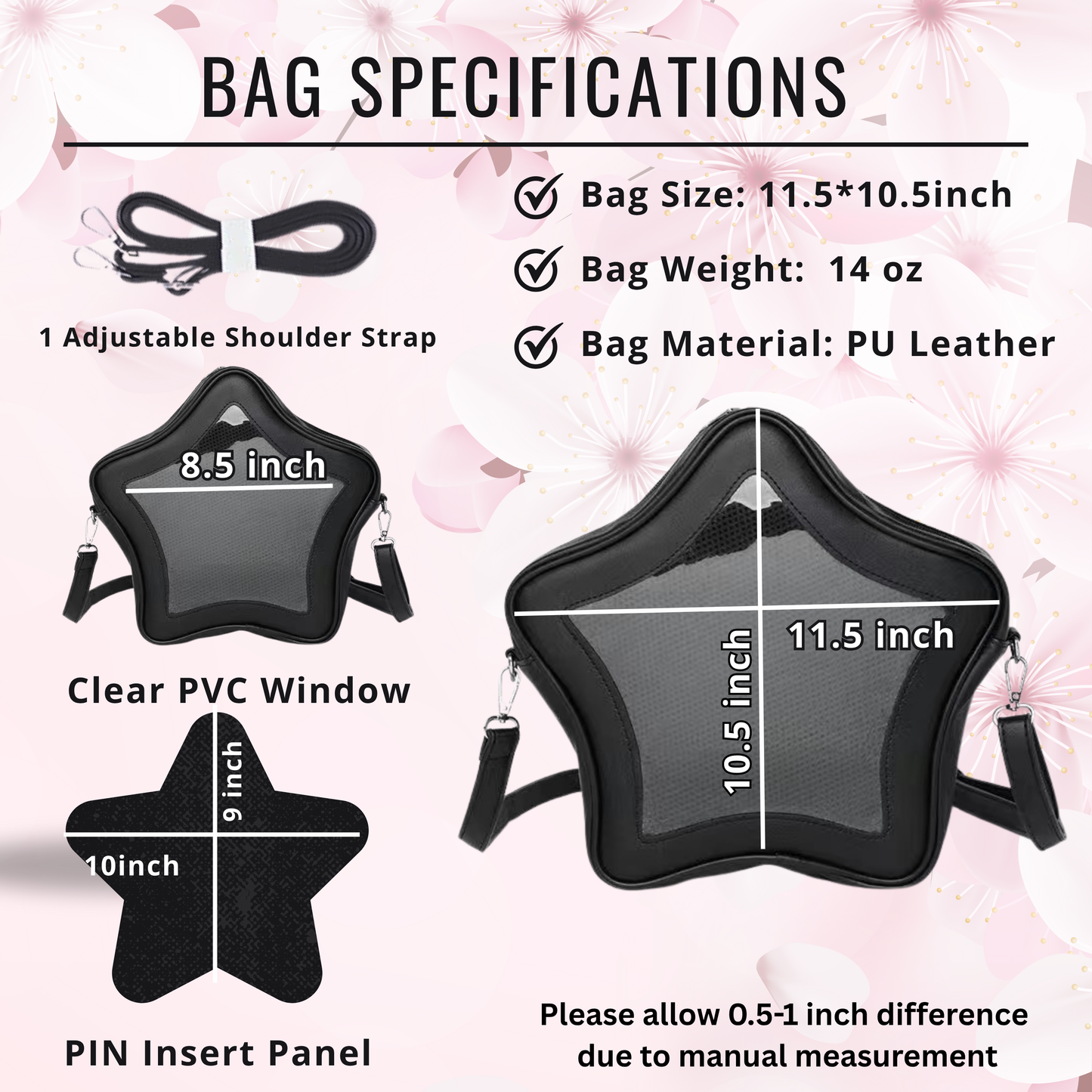 Star Crossbody ITA Bag, kawaii star Ita bag, enamel pin ita bag, PU leather ita bag, cosplay bag, anime convention ita bag