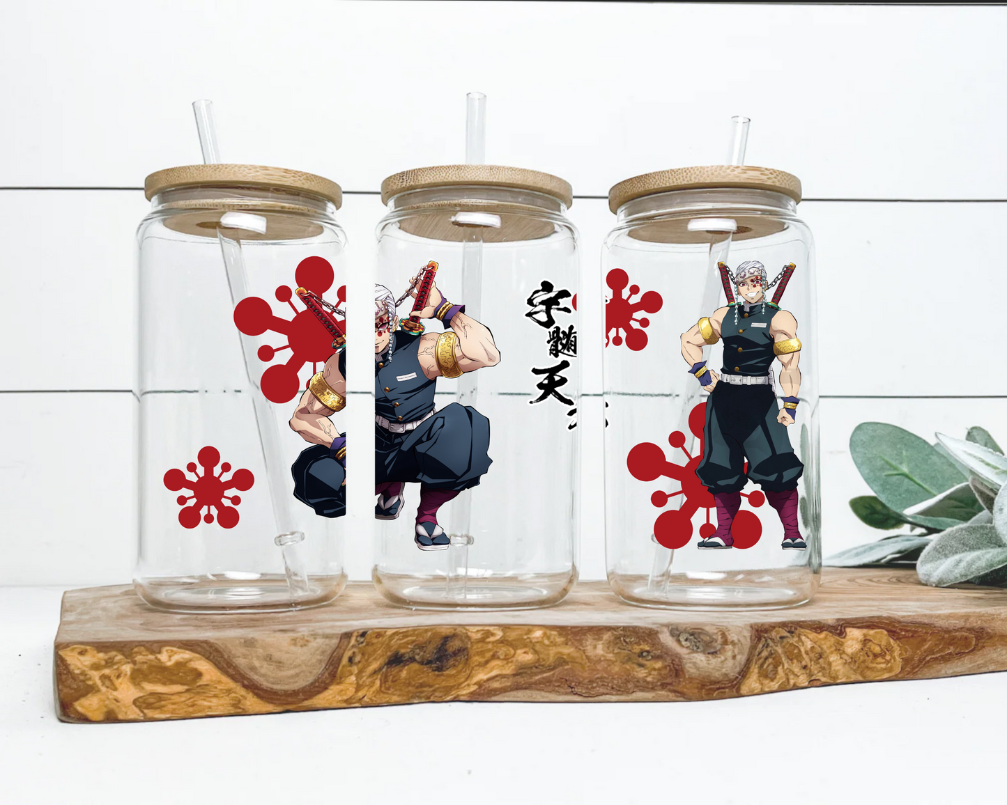 Demon Slayer-Tengen Uzui Anime 16oz Beer Can Glass with Straw and Lid