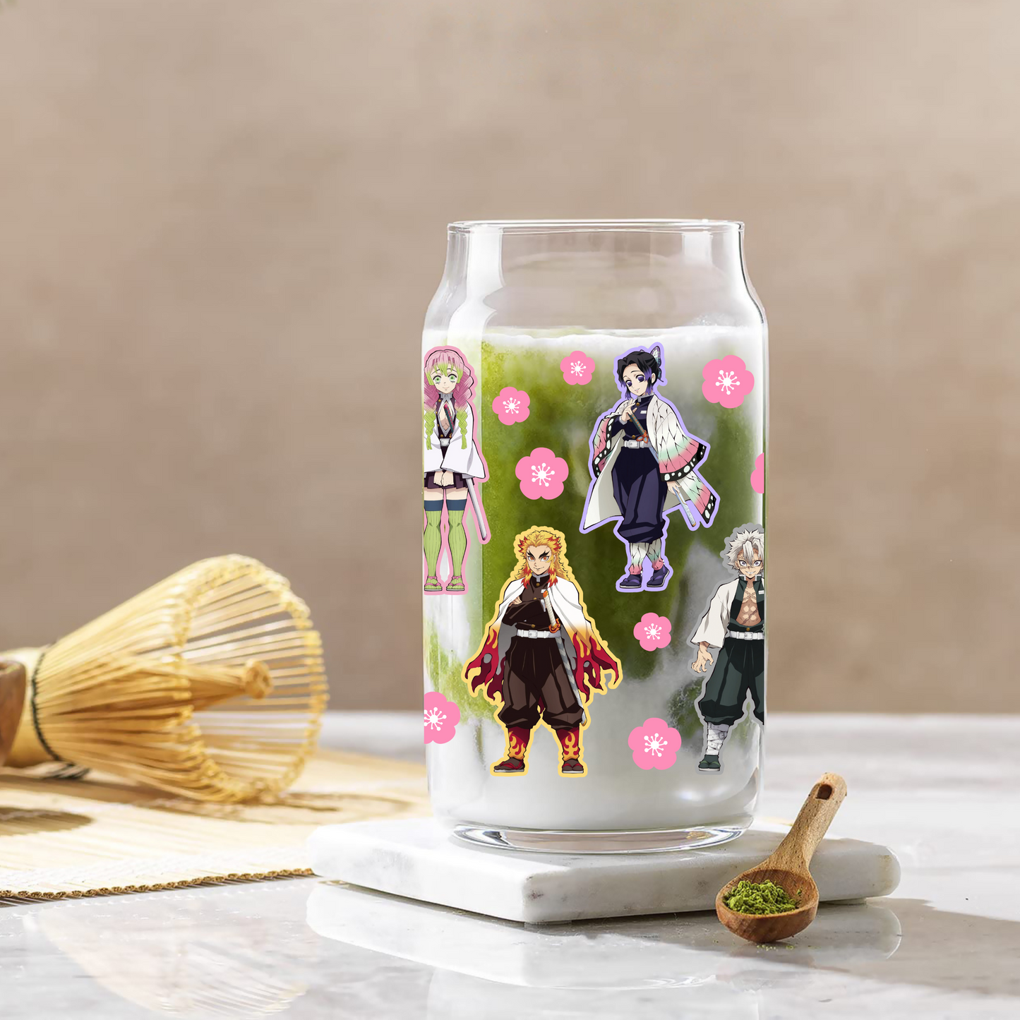 Demon Slayer All Stars Anime 16oz Beer Can Glass with Straw and Lid
