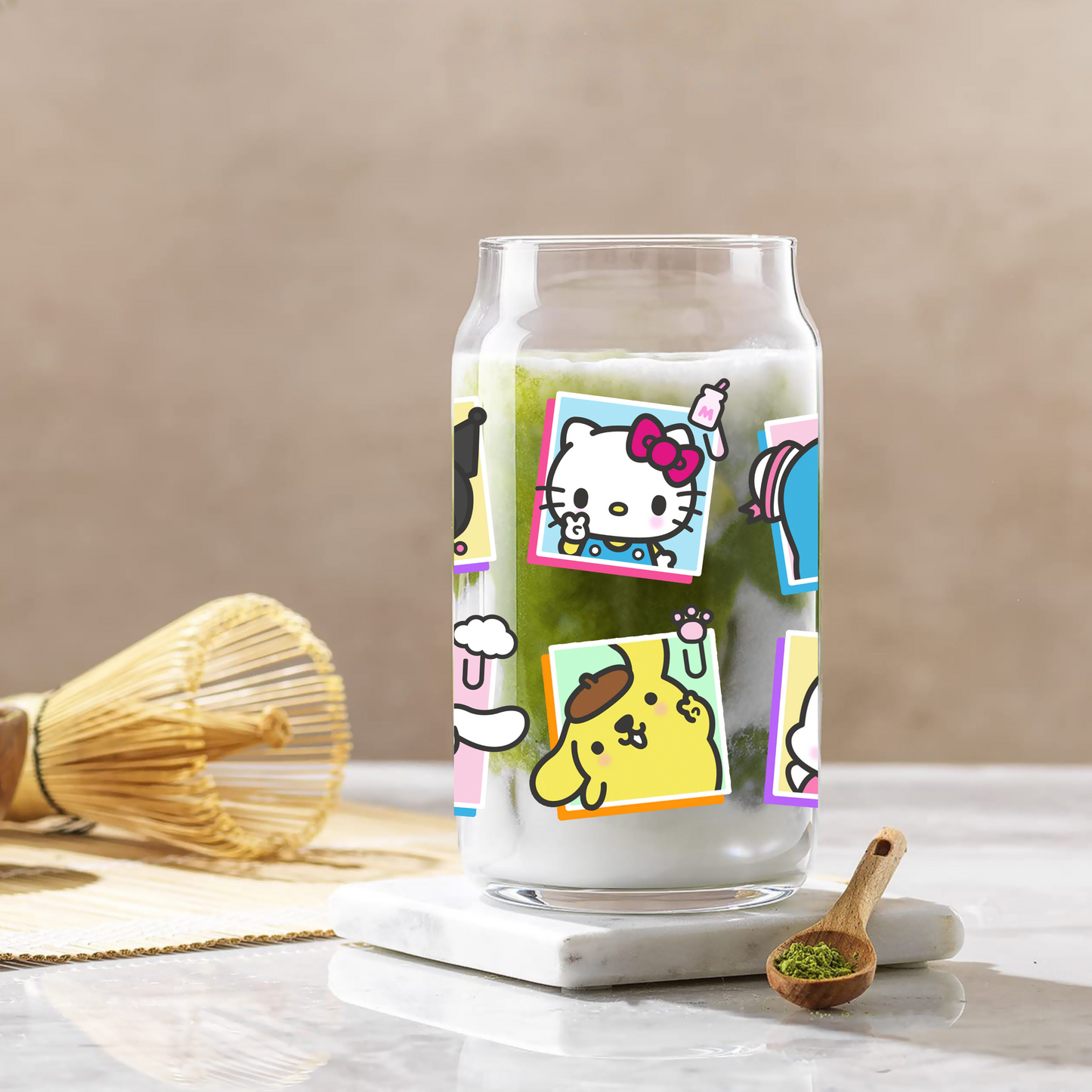 Sanrio Friendship Anime 16oz Beer Can Glass with Straw and Lid