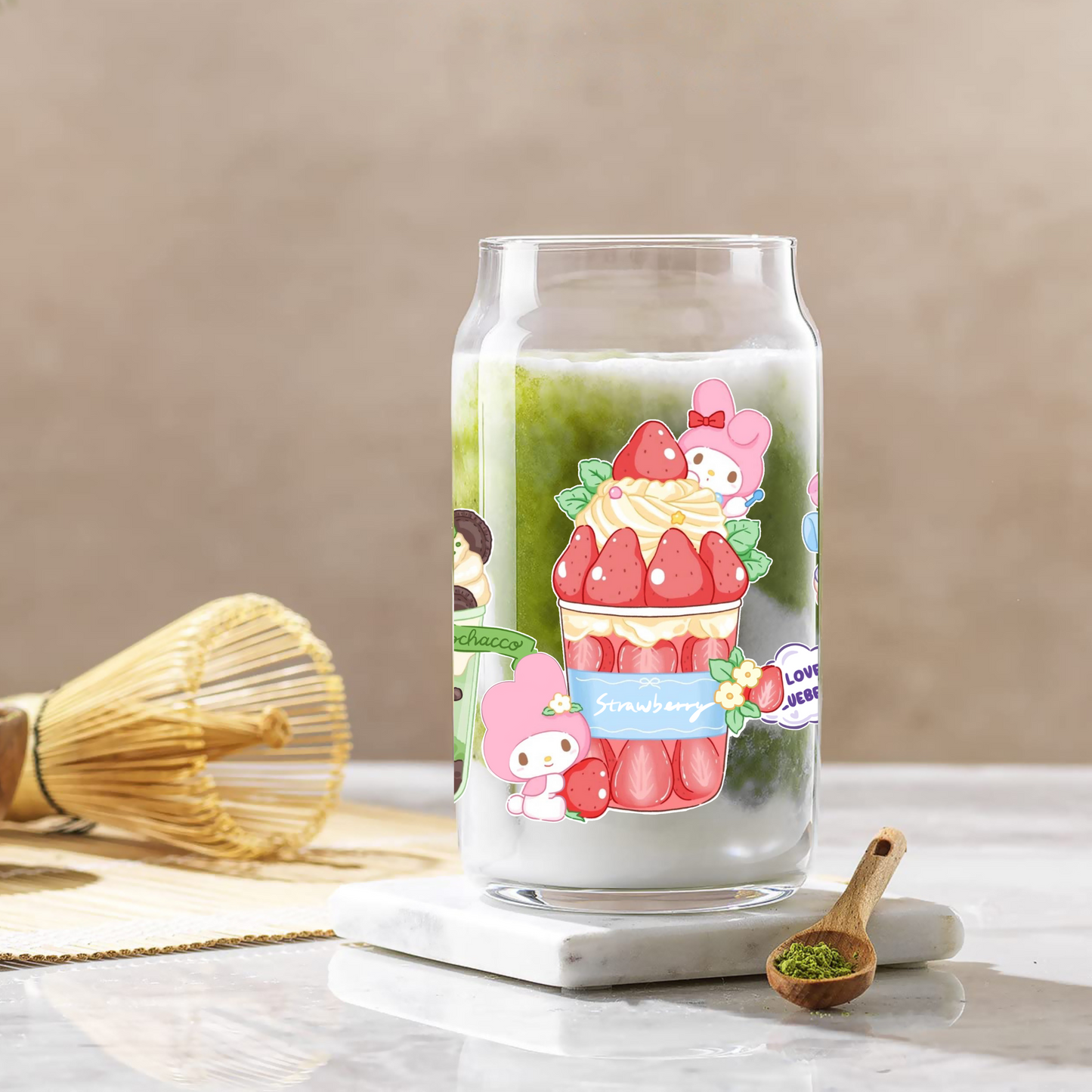 Sanrio Ice cream cup Anime 16oz Beer Can Glass with Straw and Lid