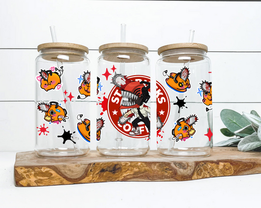 Anime 16oz Beer Can Glass with Straw and Lid