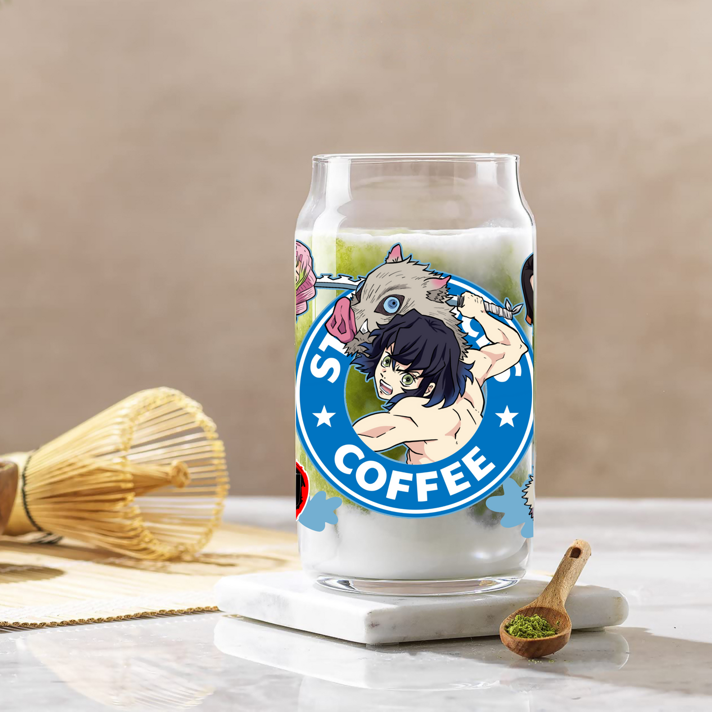Demon Slayer-Inosuke Anime 16oz Beer Can Glass with Straw and Lid