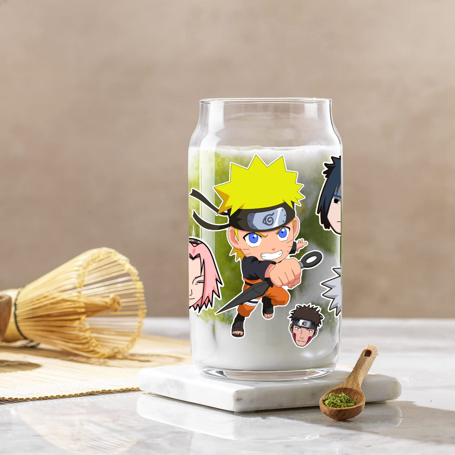 Naruto Anime 16oz Beer Can Glass with Straw and Lid