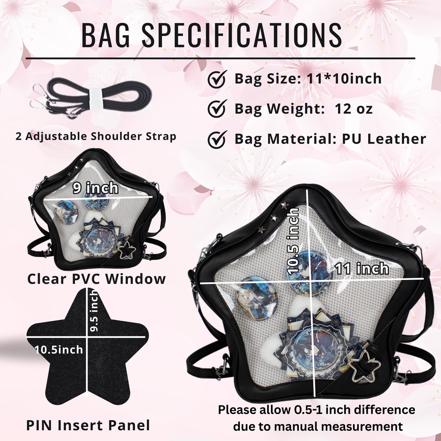 Yellow Star ITA backpack, kawaii star bag, ita backpack, enamel pin ita bag, PU leather ita bag, cosplay bag, anime convention ita bag