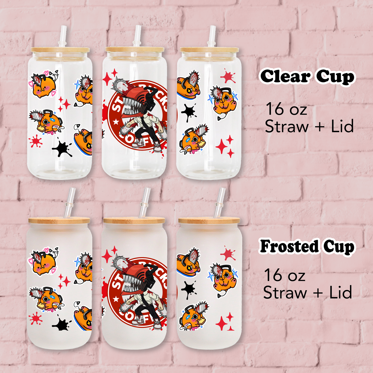 Chainsaw Man-Denji Anime 16oz Beer Can Glass with Straw and Lid