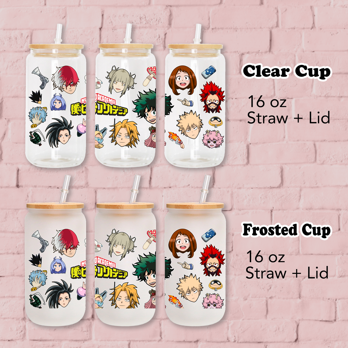 My Hero Academia Anime 16oz Beer Can Glass with Straw and Lid