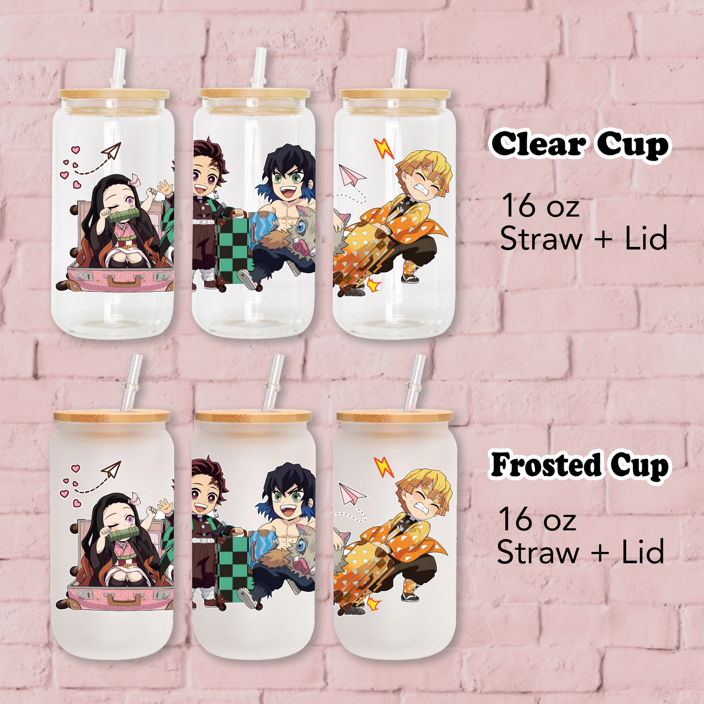 Demon Slayer Funny Travel 16oz Beer Can Glass with Straw and Lid