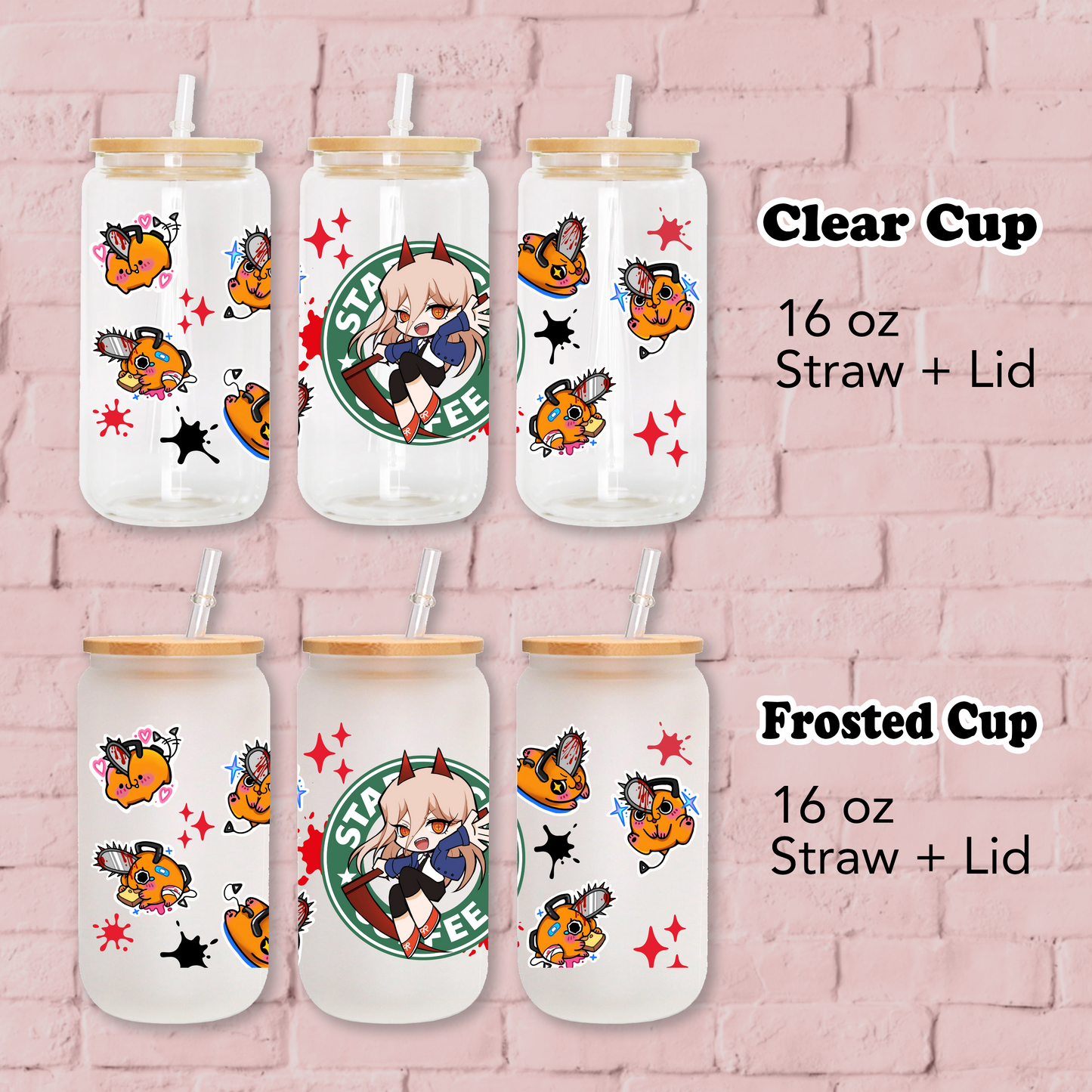 Chainsaw Man-Power Anime 16oz Beer Can Glass with Straw and Lid