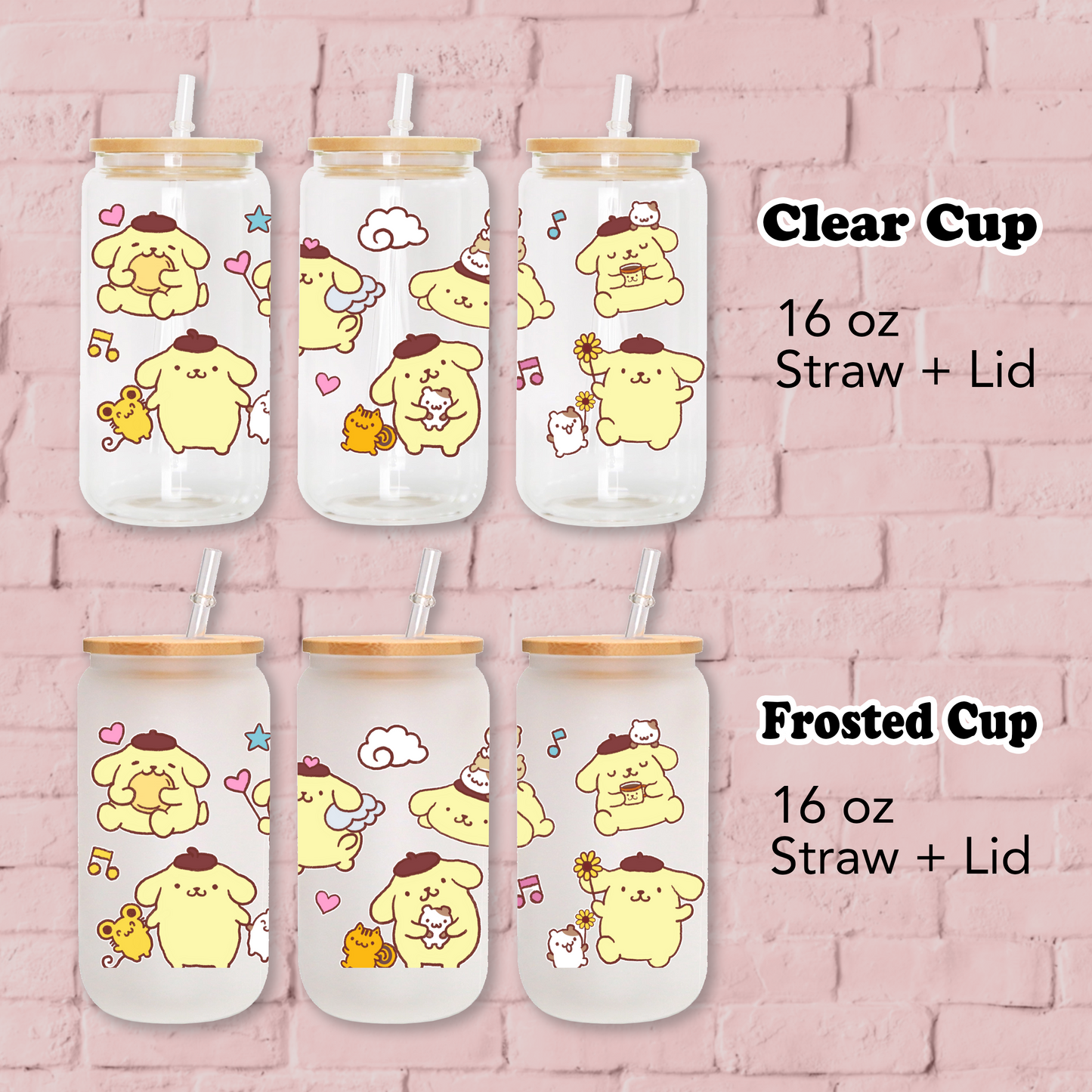 Pompompurin Anime 16oz Beer Can Glass with Straw and Lid