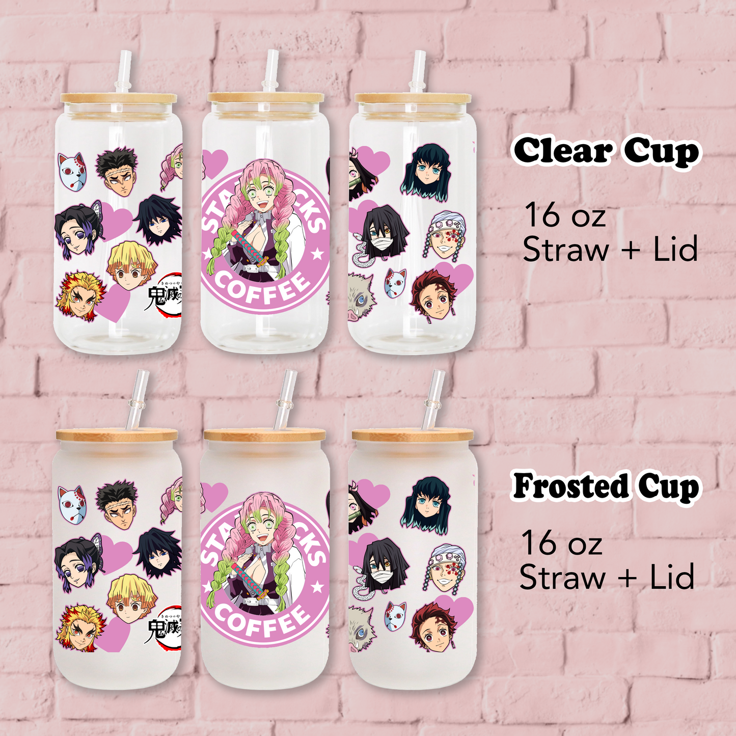 Demon Slayer- Mitsuri Kanroji Anime 16oz Beer Can Glass with Straw and Lid