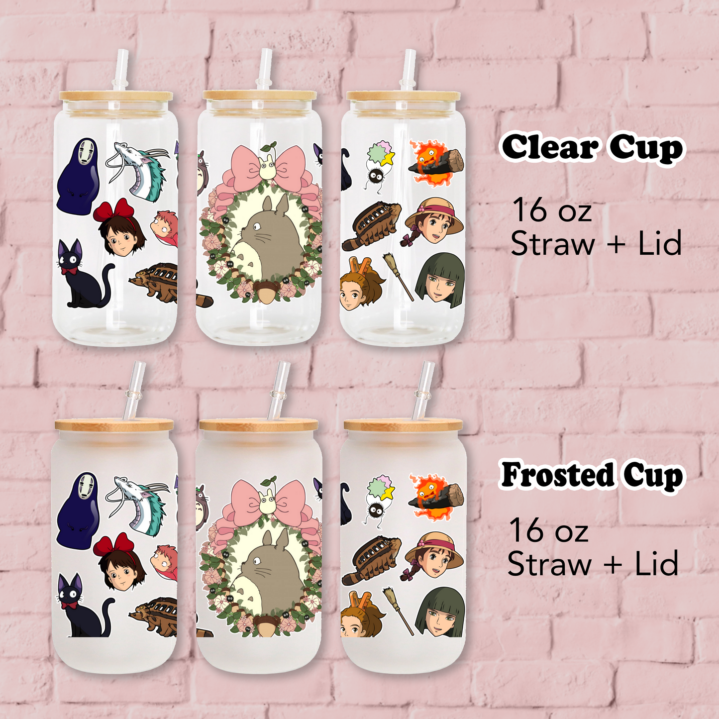 My Neighbor Totoro Anime 16oz Beer Can Glass with Straw and Lid