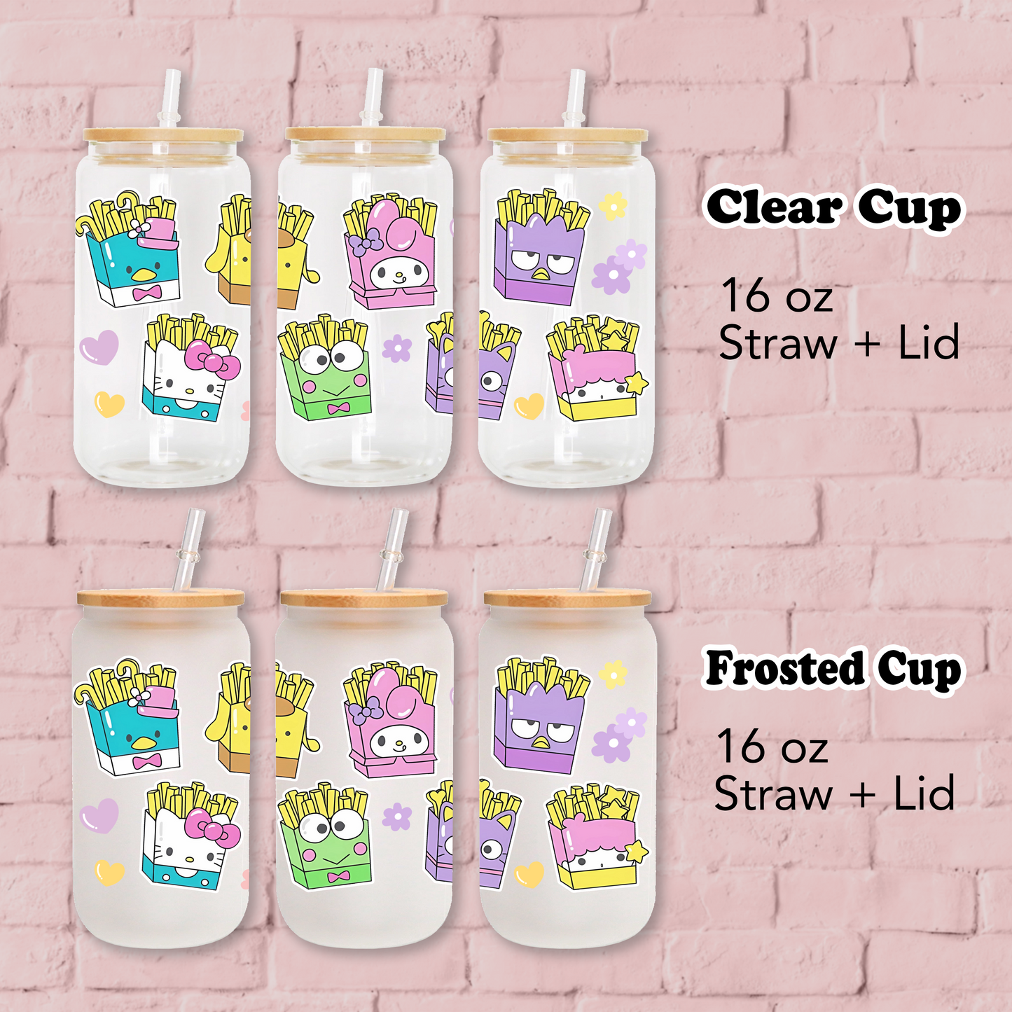 Sanrio-Sanrio Fries Anime 16oz Beer Can Glass with Straw and Lid