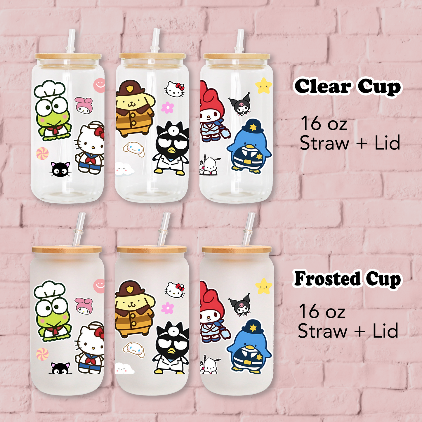 Sanrio-Sanrio family Anime 16oz Beer Can Glass with Straw and Lid